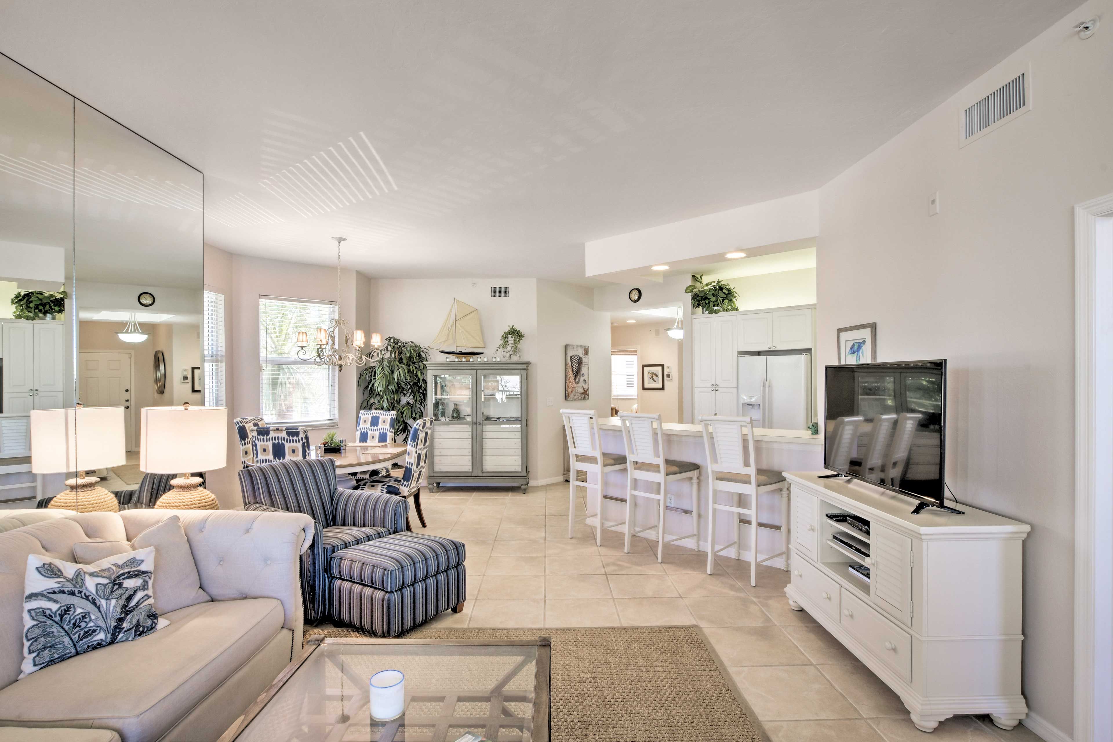 Up to 6 guests will enjoy lounging in the 1,600-square-foot condo.