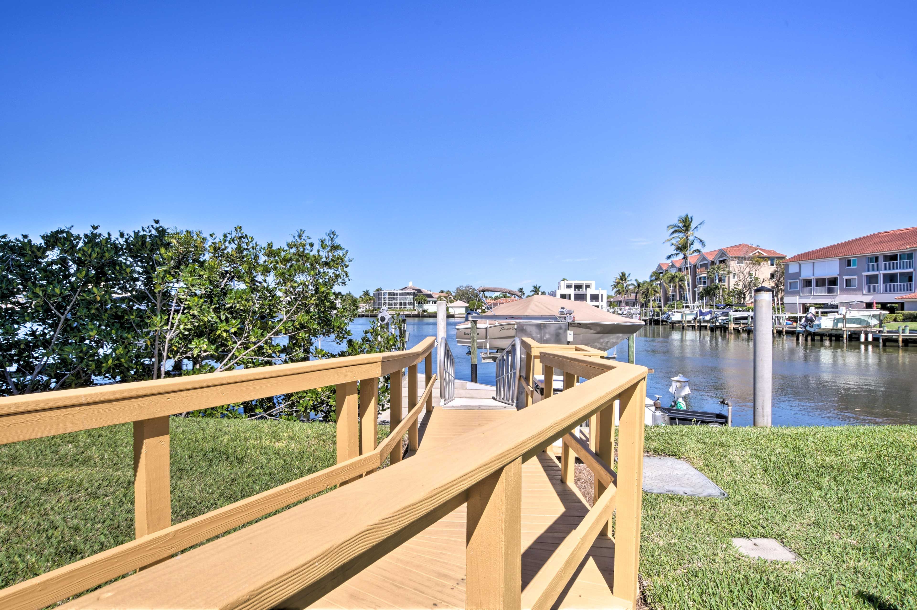 Regatta at Vanderbilt Beach community amenities include a dock, pool & hot tub!