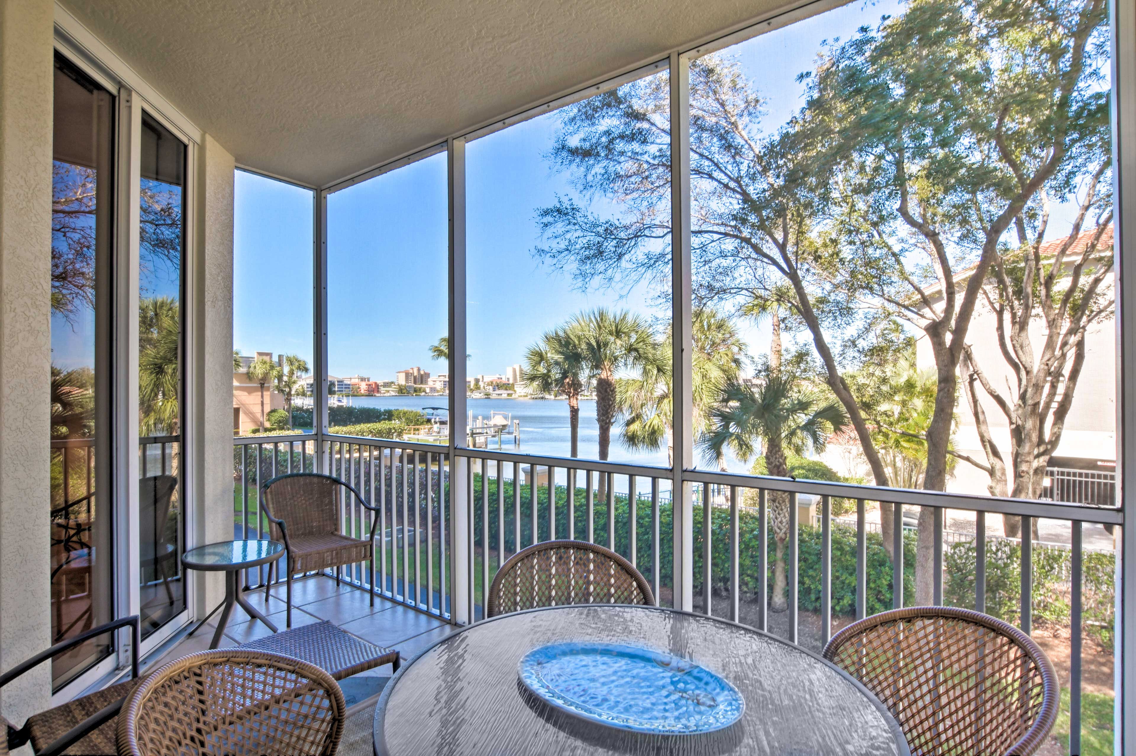 Sip a cold drink while overlooking the beautiful waterfront view.