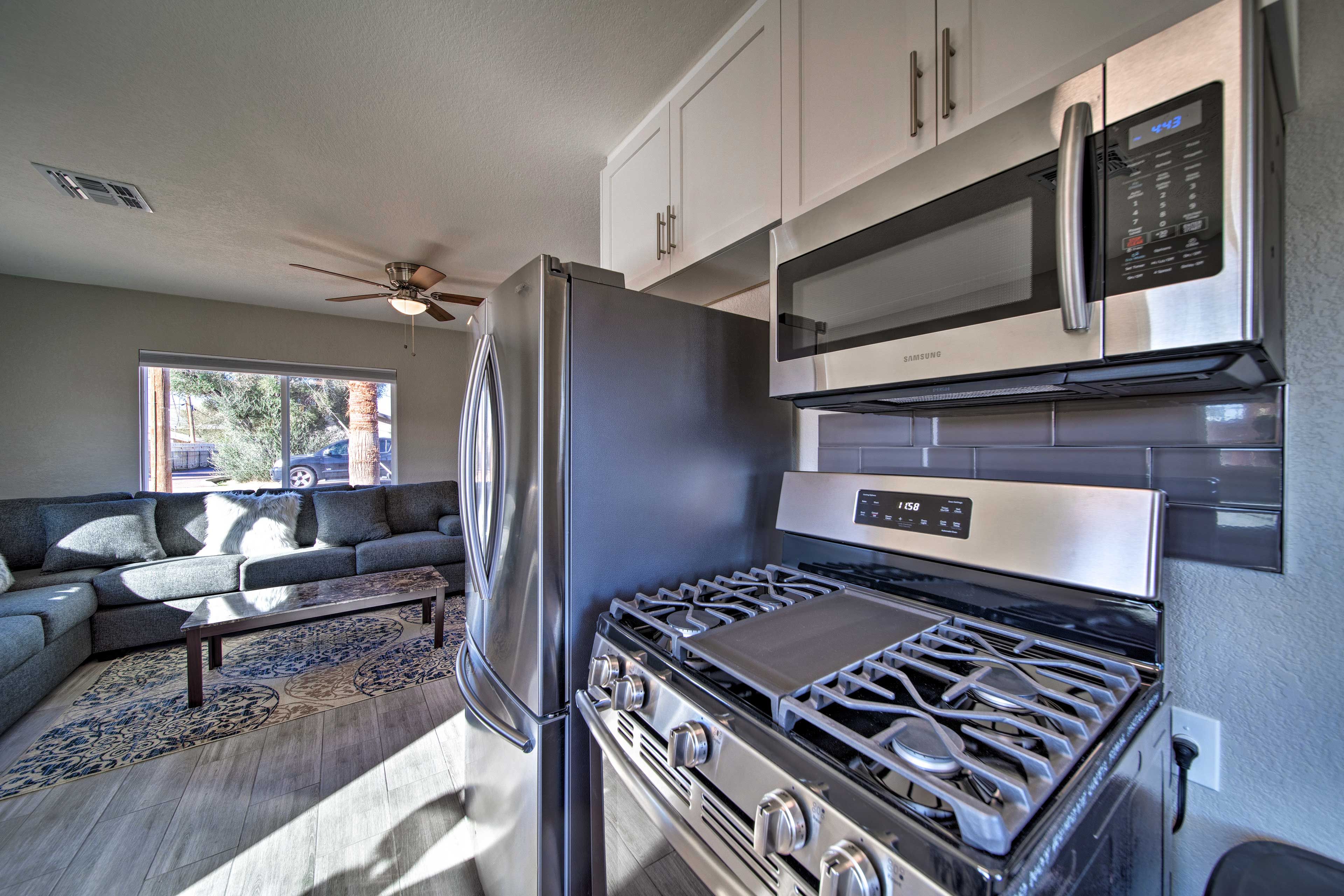 The stainless steel appliances make cooking a breeze.