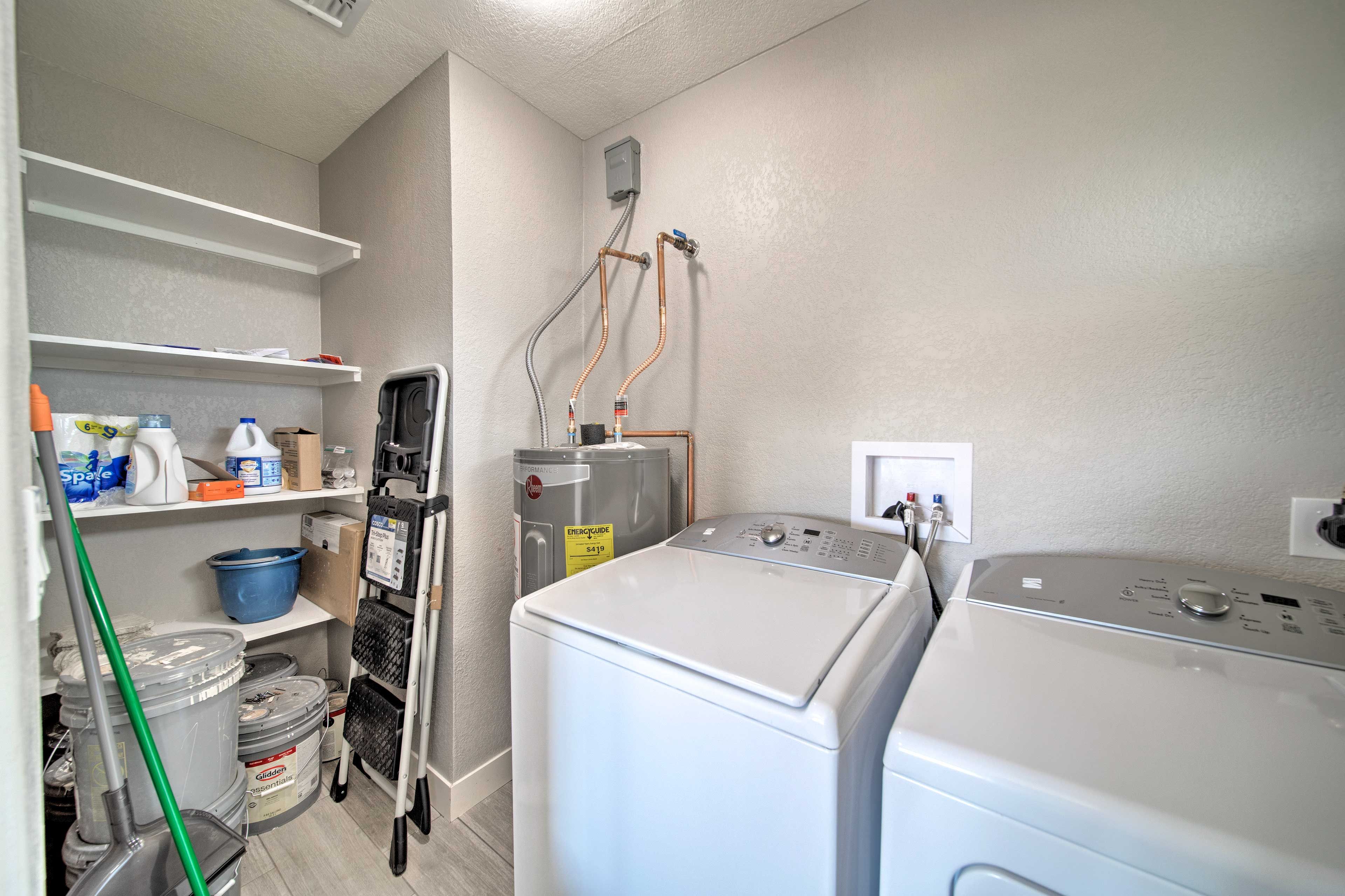 Wash your dirty clothes in the in-unit laundry machines.