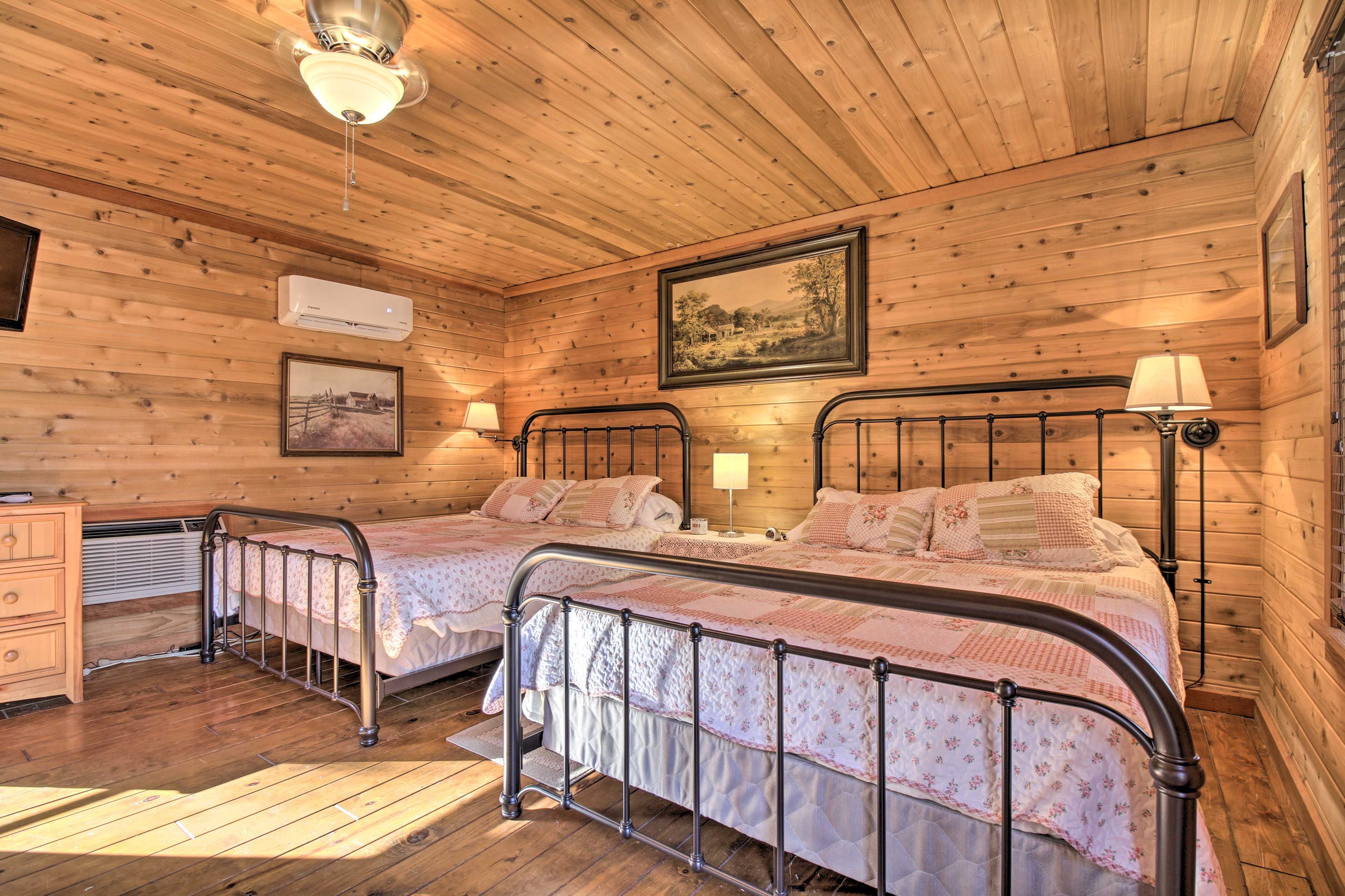 Cabin 2 | Bedroom 2 | Main Level | 2 Queen Beds | Linens Provided