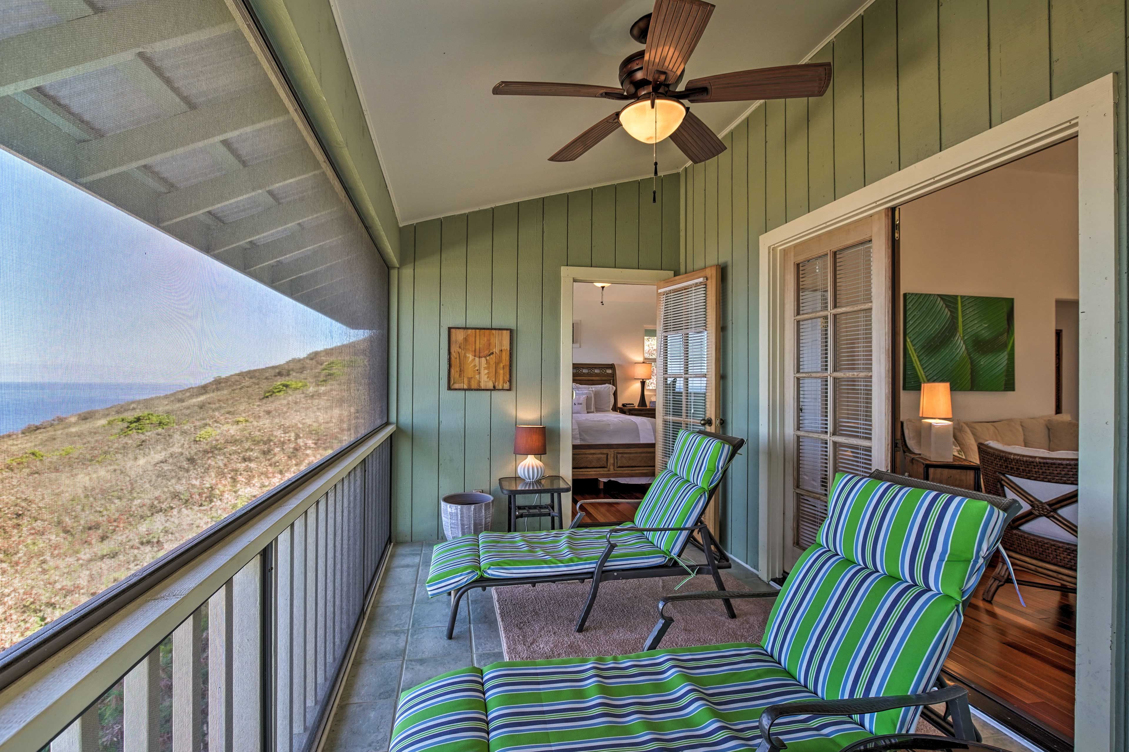 Head out onto the shaded lanai for a breathtaking sunset.