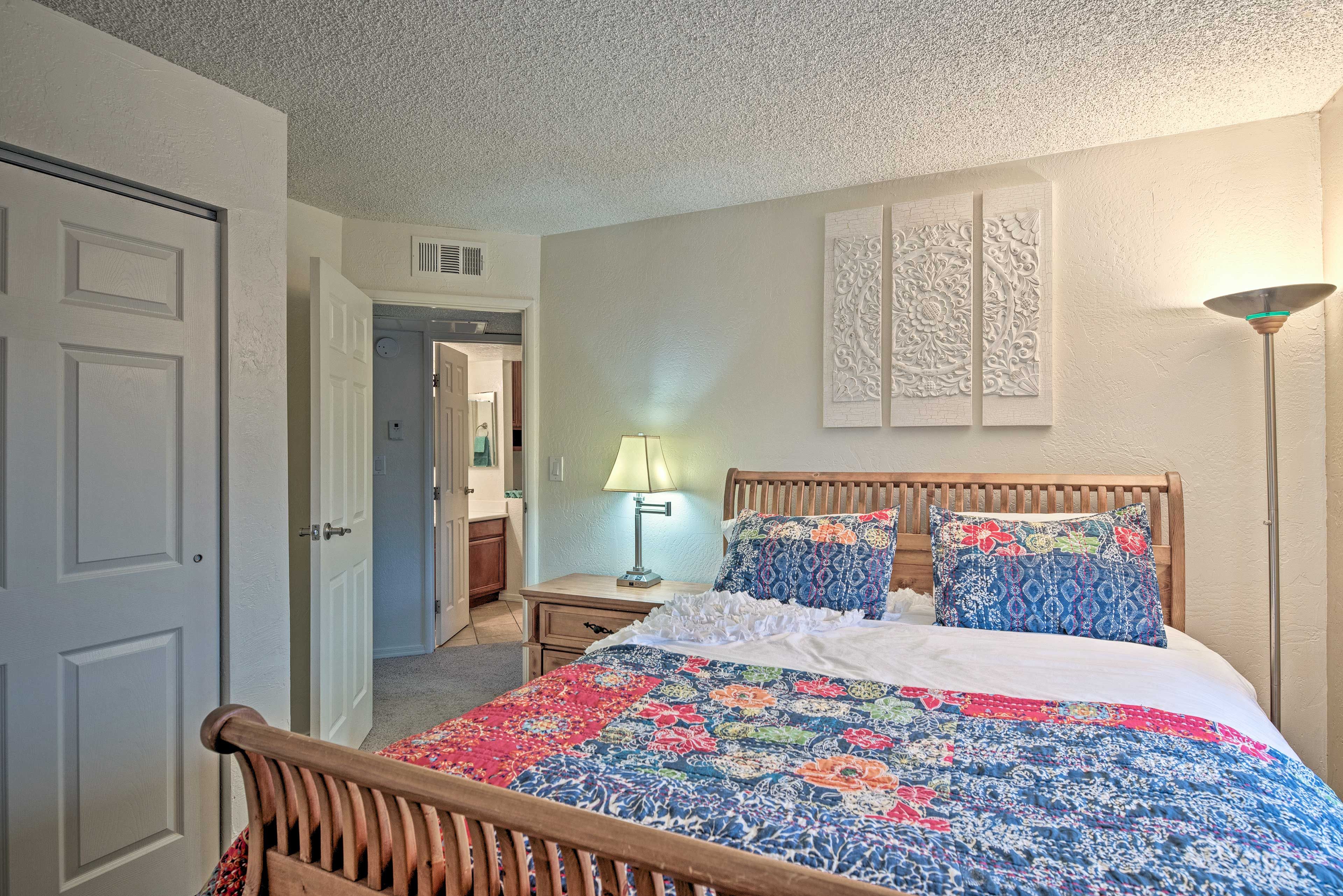You have everything you need with closet space and a bathroom across the hall.