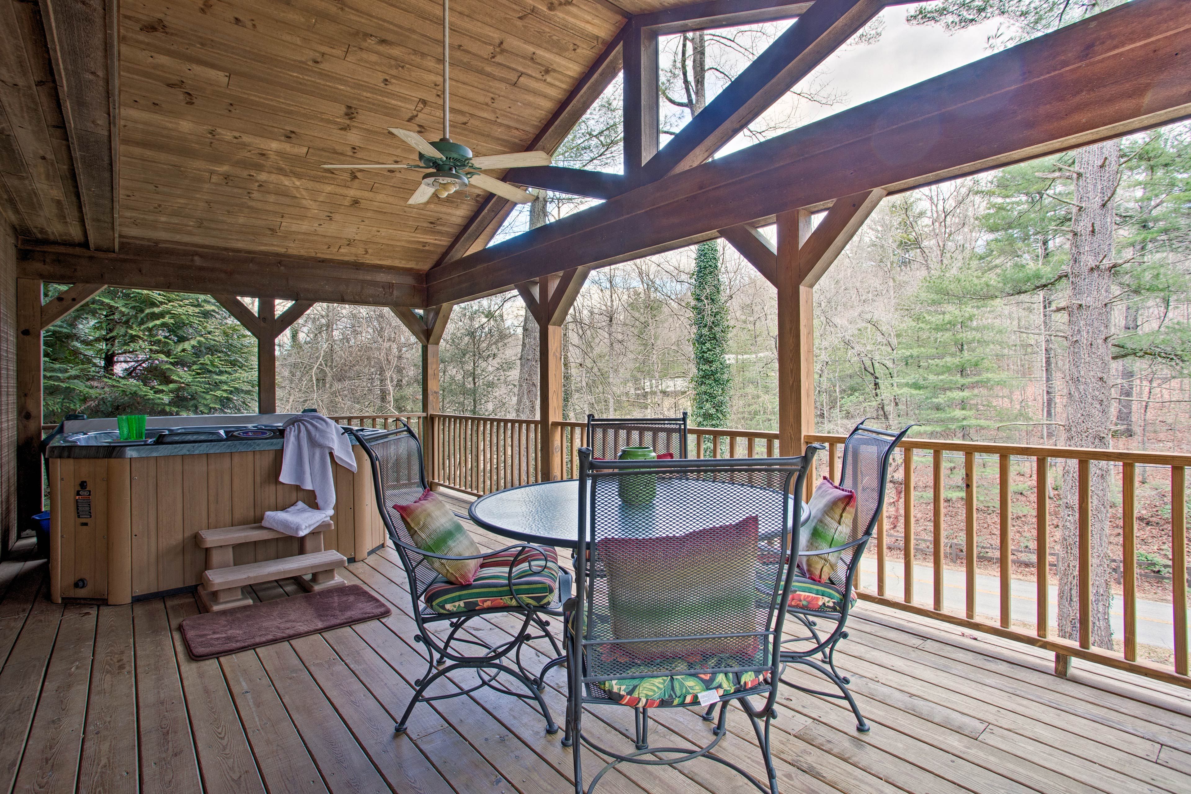 Covered Deck | Hot Tub | Charcoal Grill