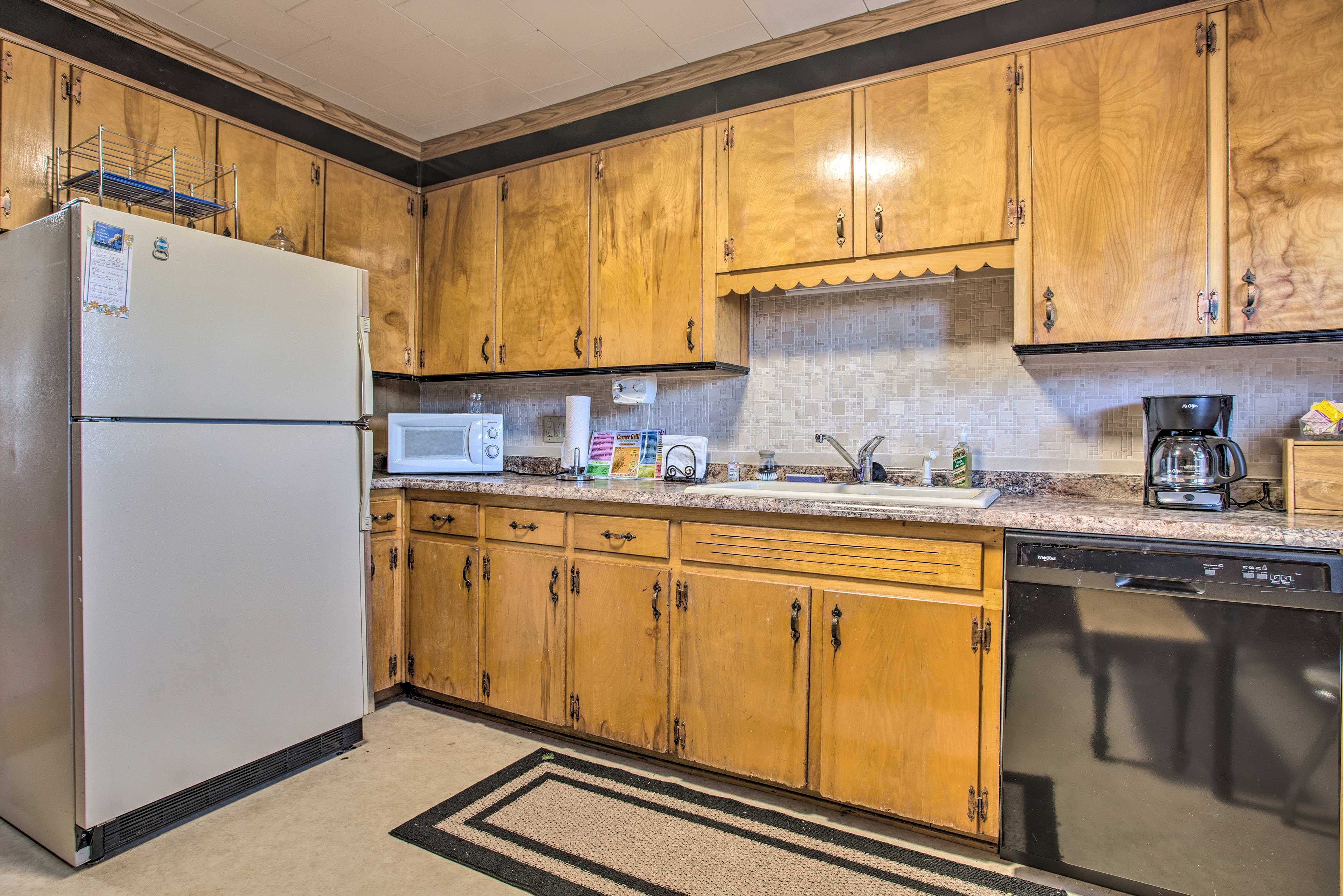 There's plenty of cabinet space in the kitchen.