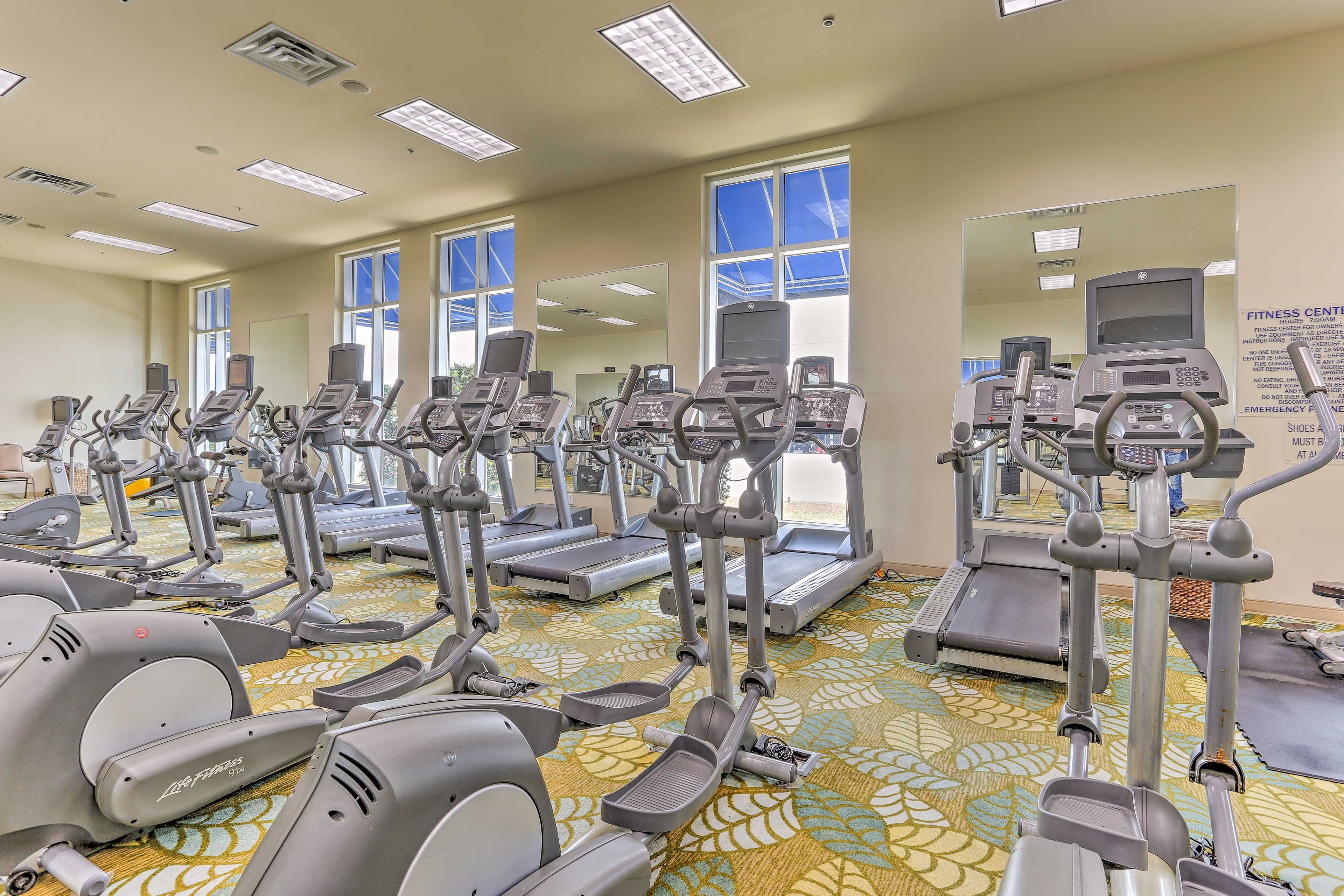 There's no need to abandon your fitness routine with an on-site gym available!