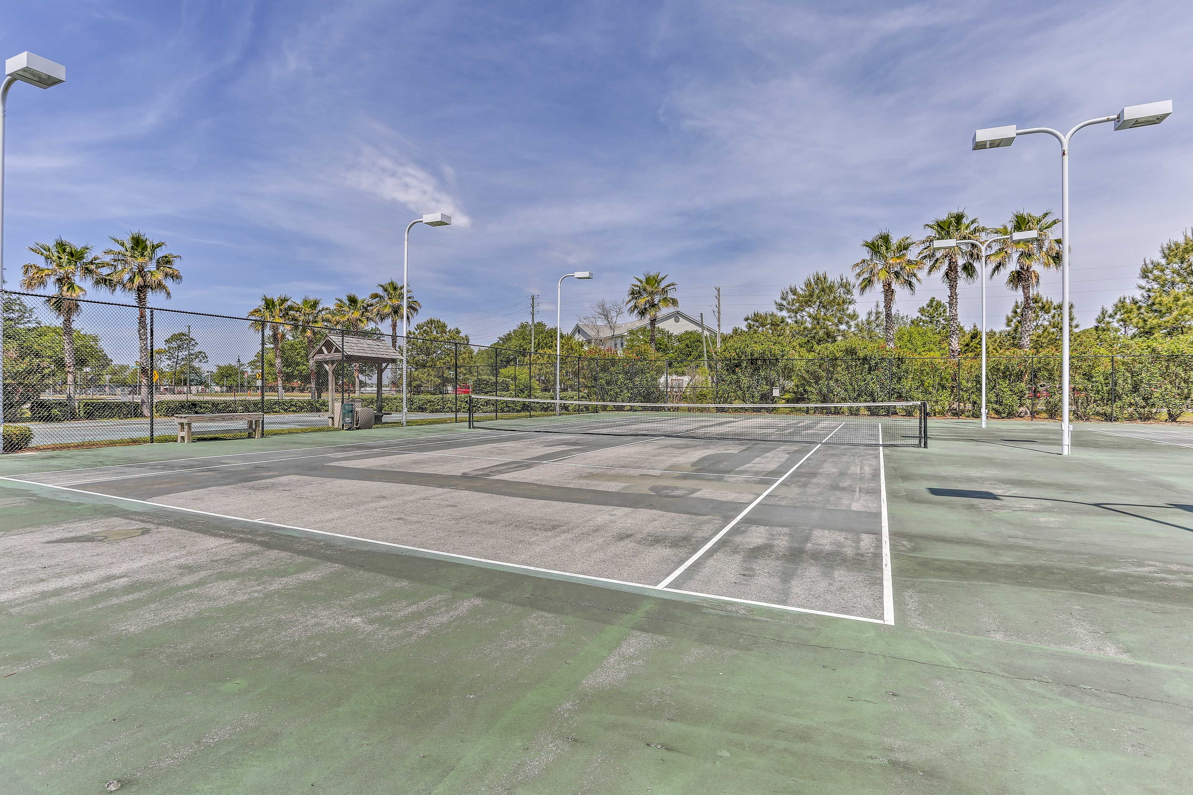 Enjoy a game of tennis day or night, with the well-lit community courts!