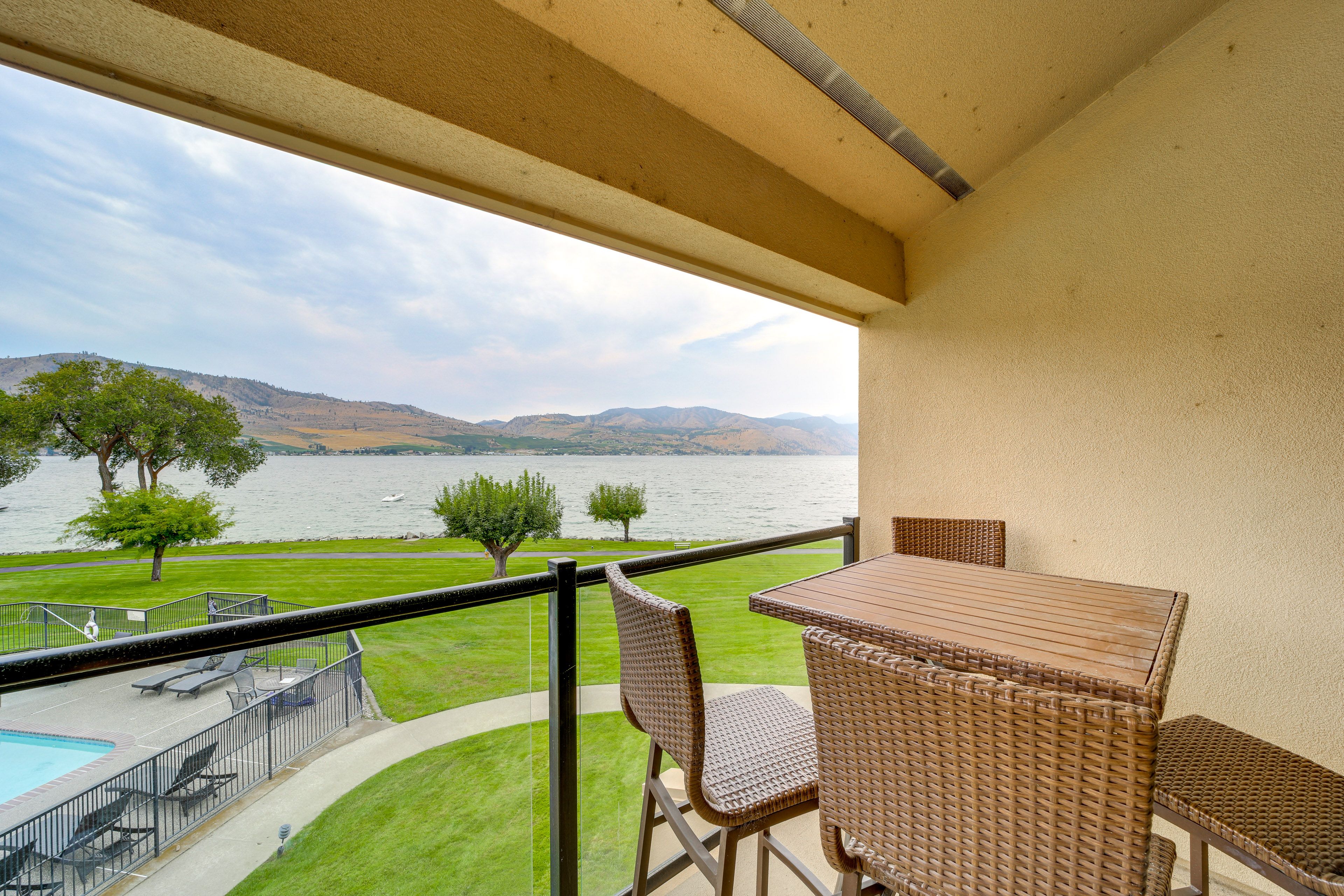 Balcony | Water & Mountain Views | Gas Grill