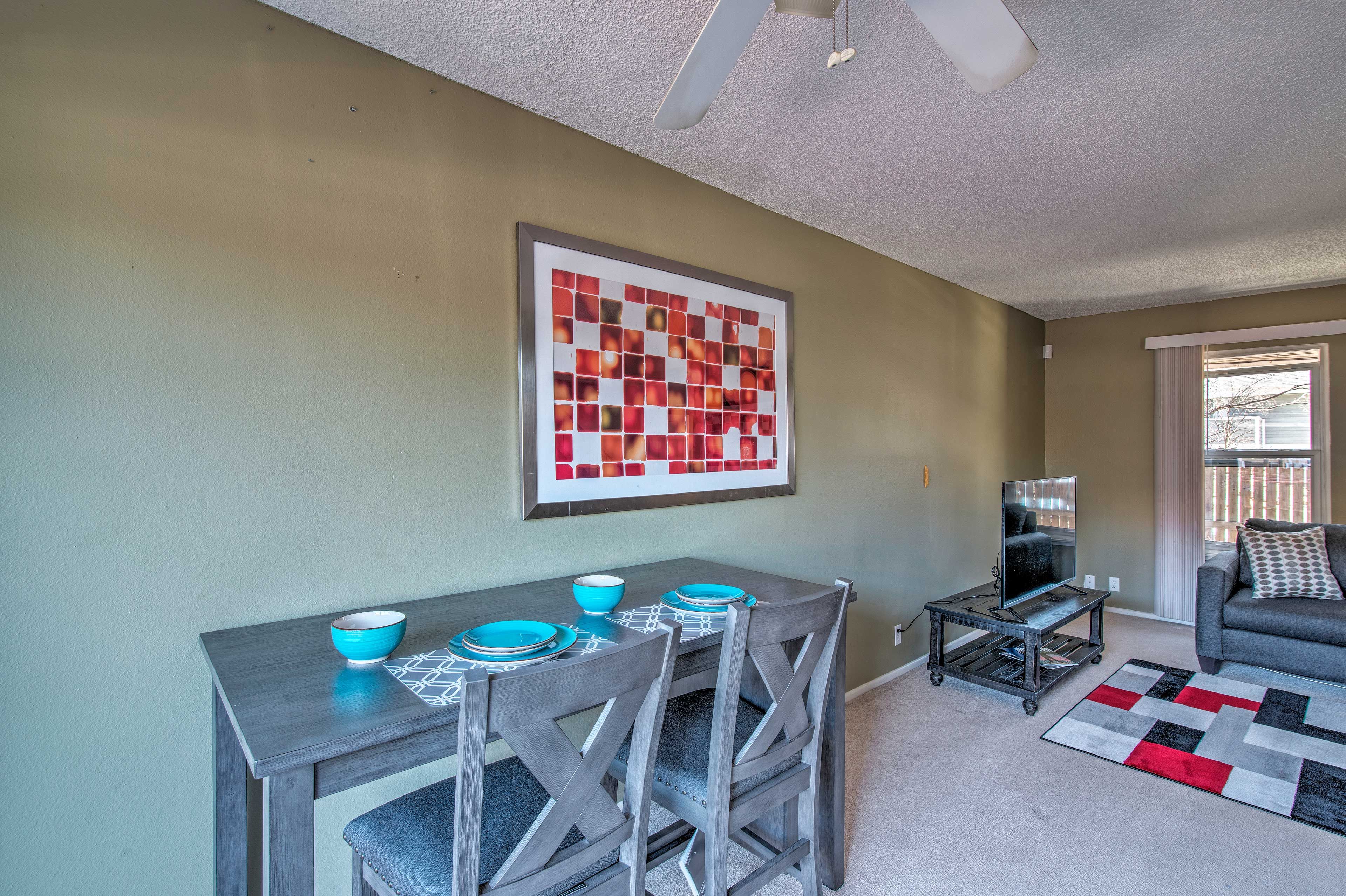 Share a home-cooked meal at the dining nook table.