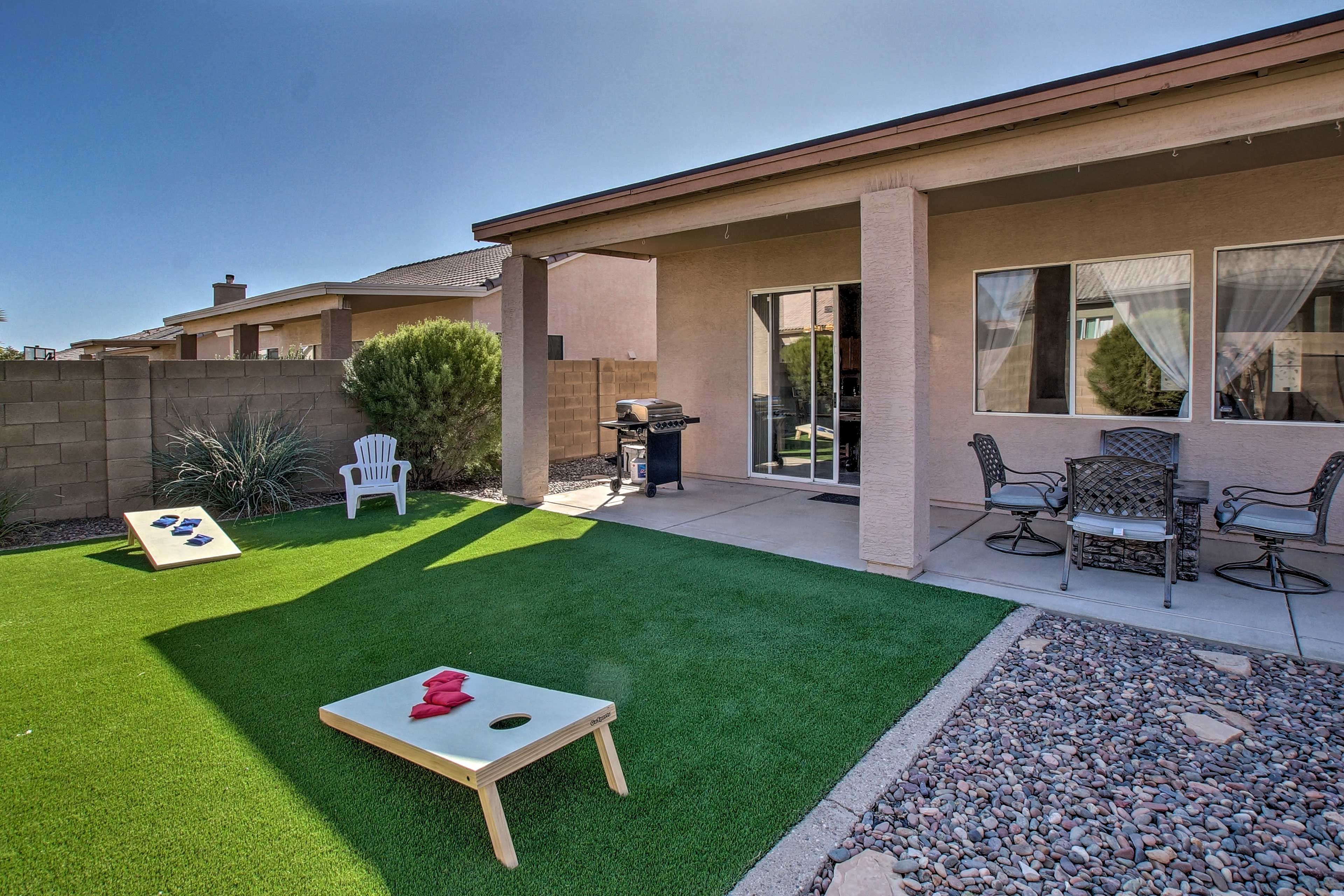 The backyard is sure to be the centerpiece of your stay.