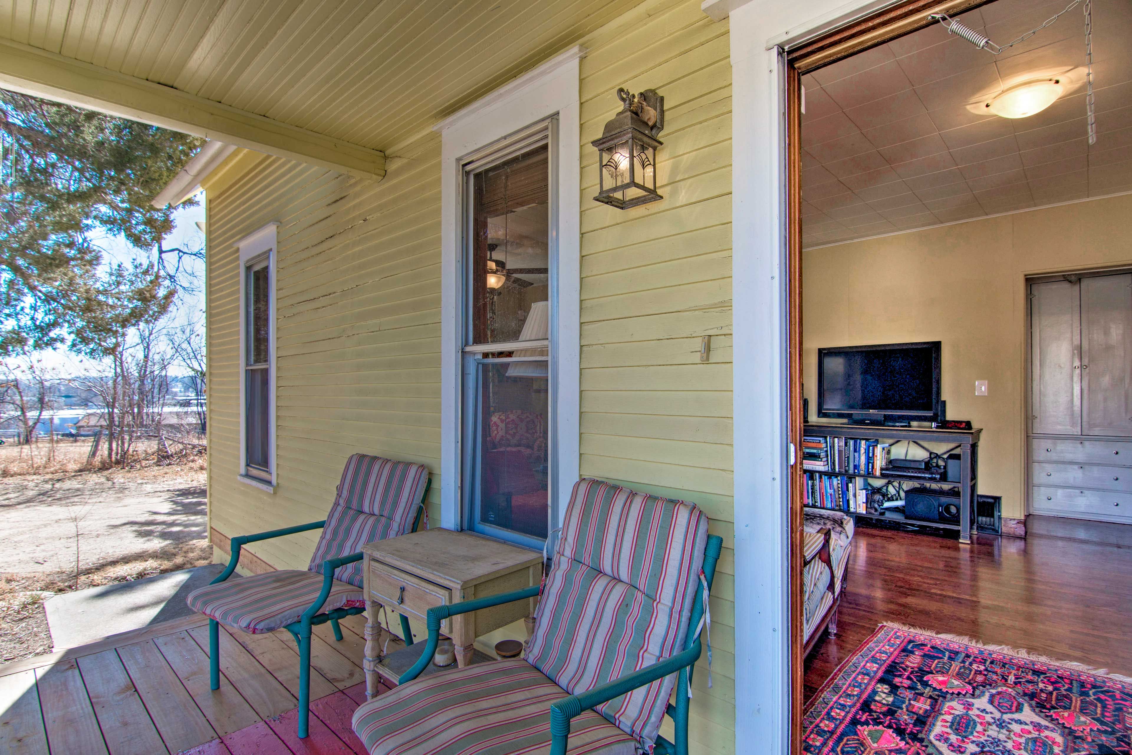 Seek shade under the covered porch.