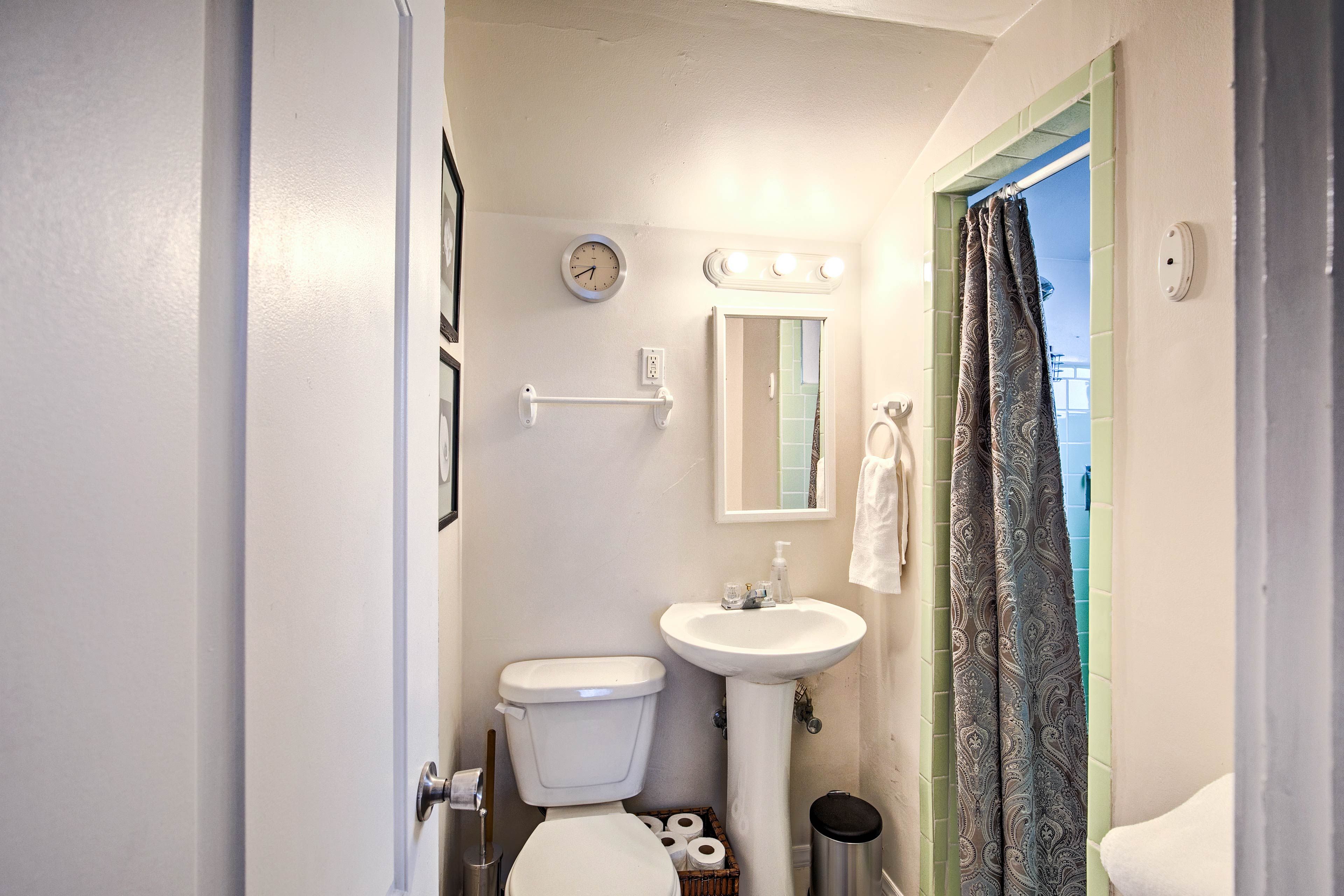 Rinse off in the tiled walk-in shower.
