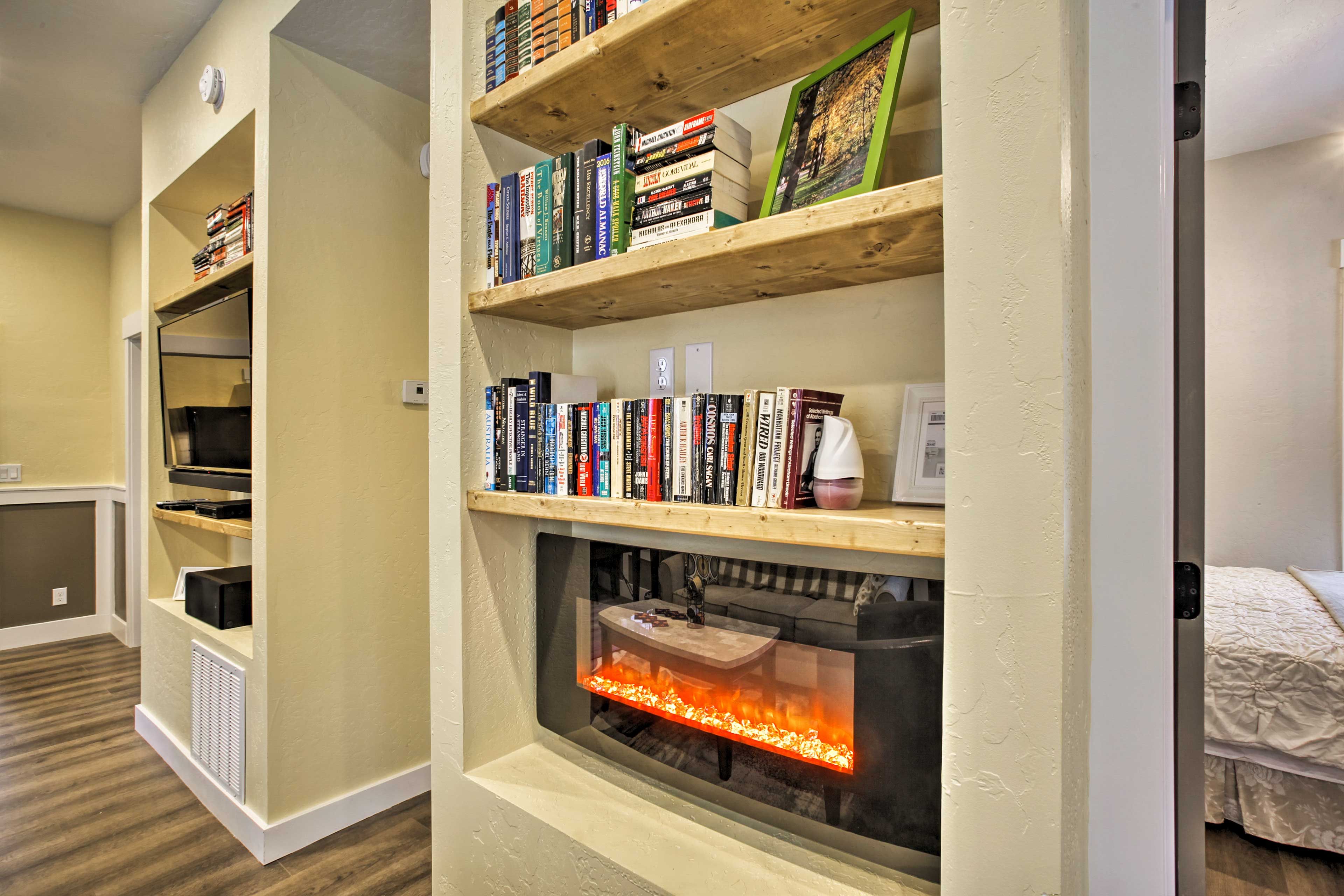 The electric fireplace adds a unique flair!