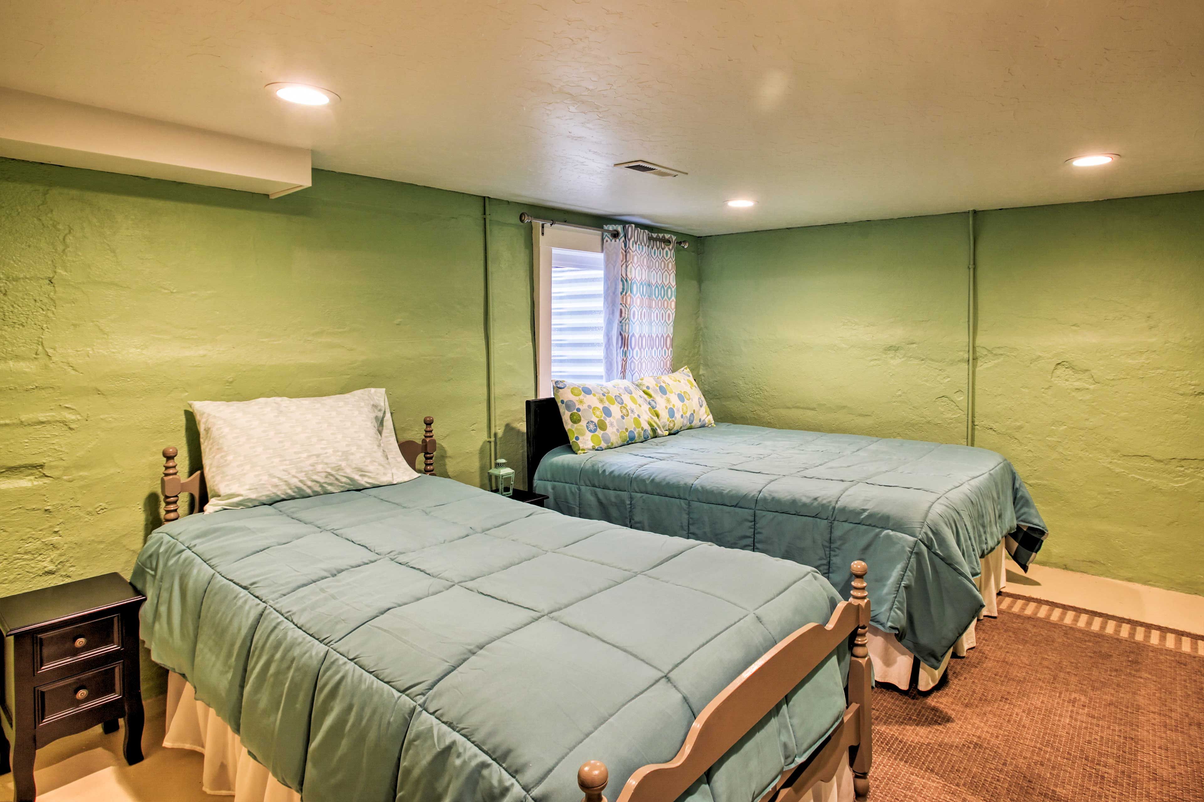 The basement bedroom sleeps 2.