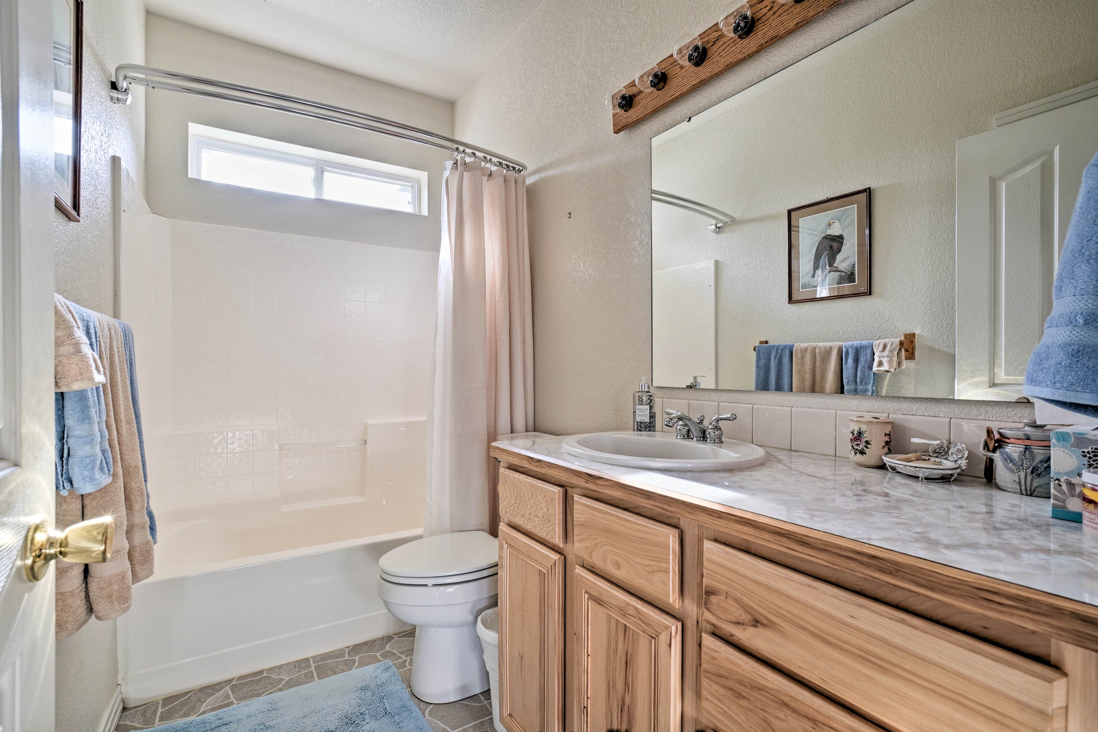 Rinse off in this shower/tub combo.