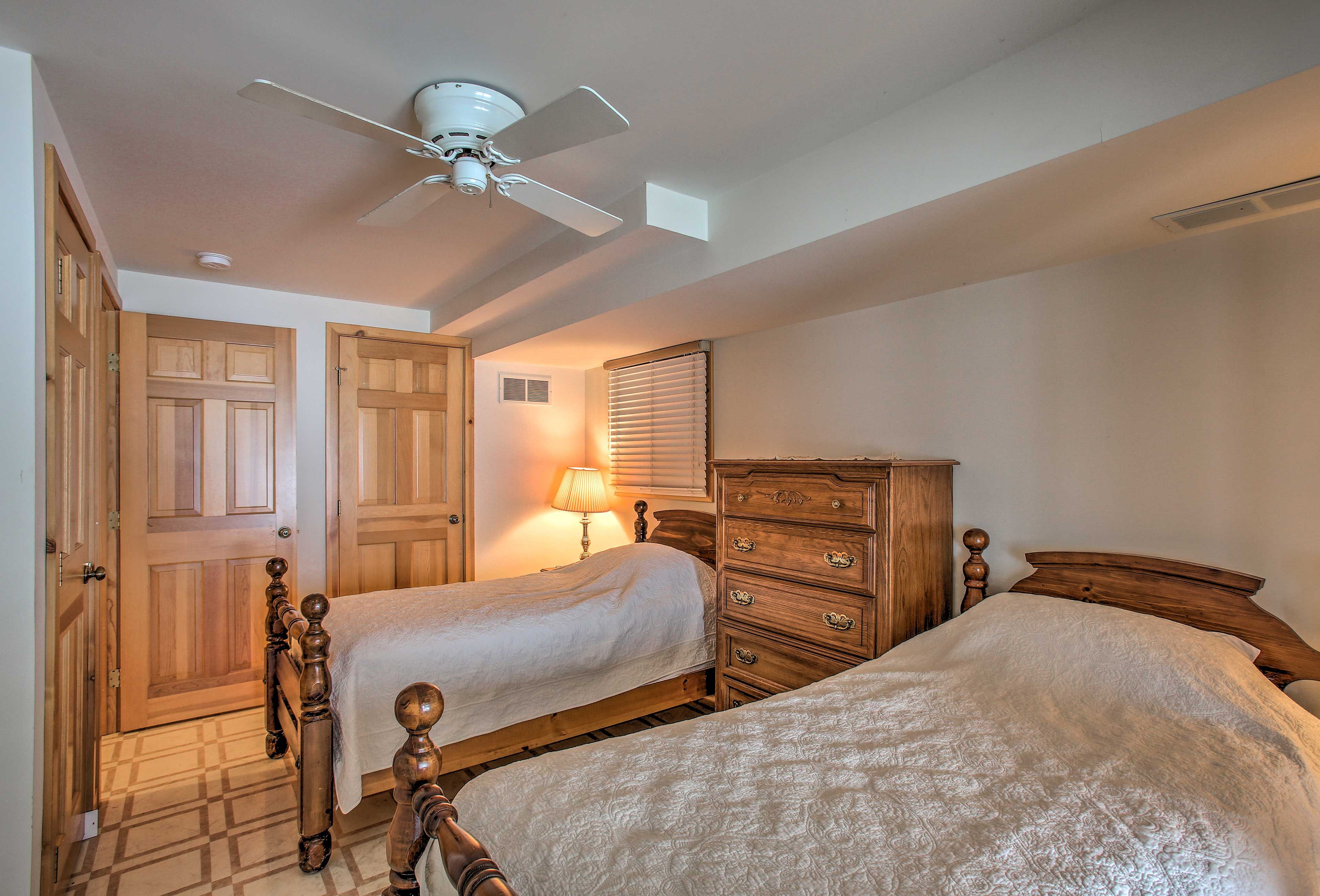 Store your belongings in the dresser or closet.