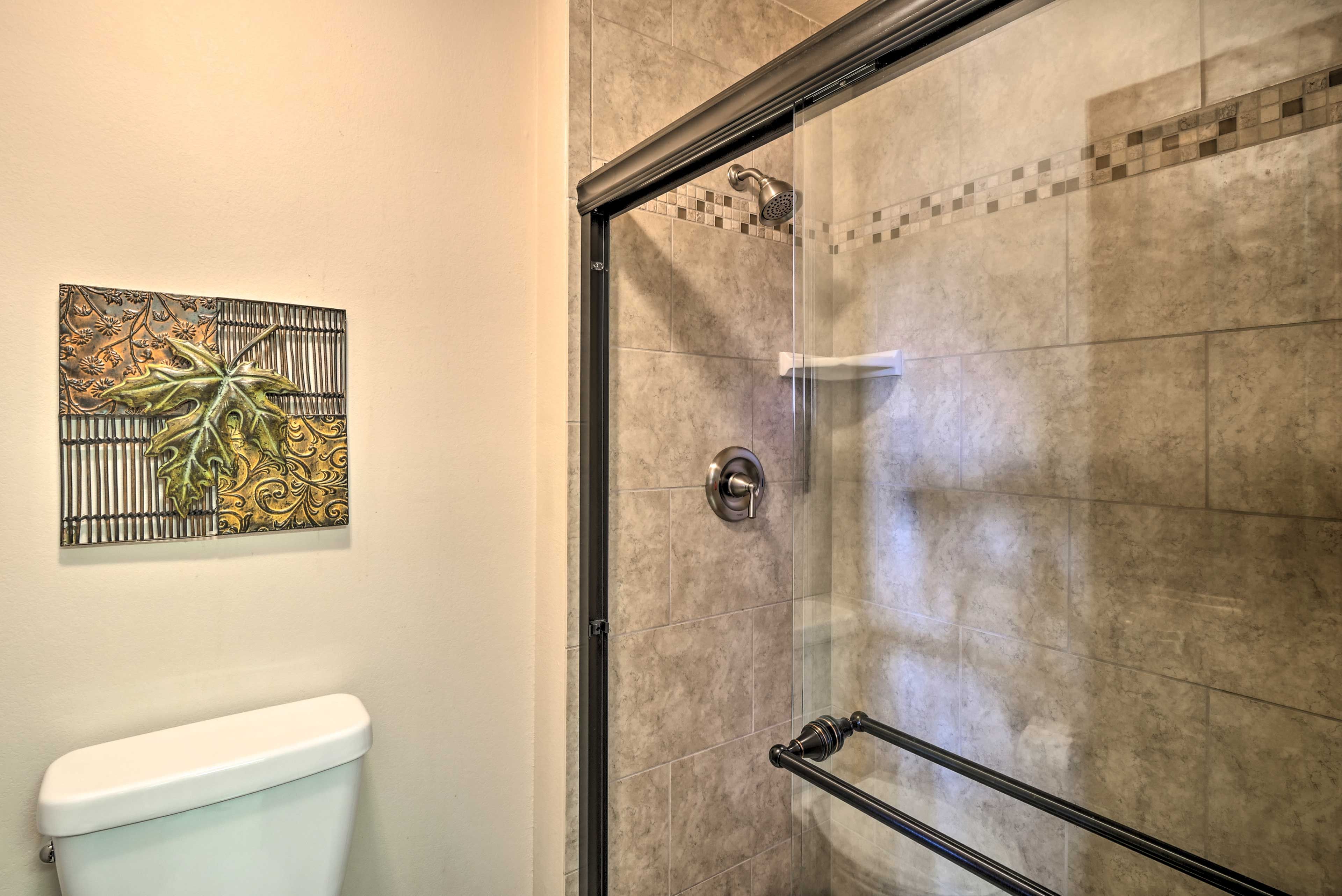 Rinse off in the tile shower before crawling under the covers.