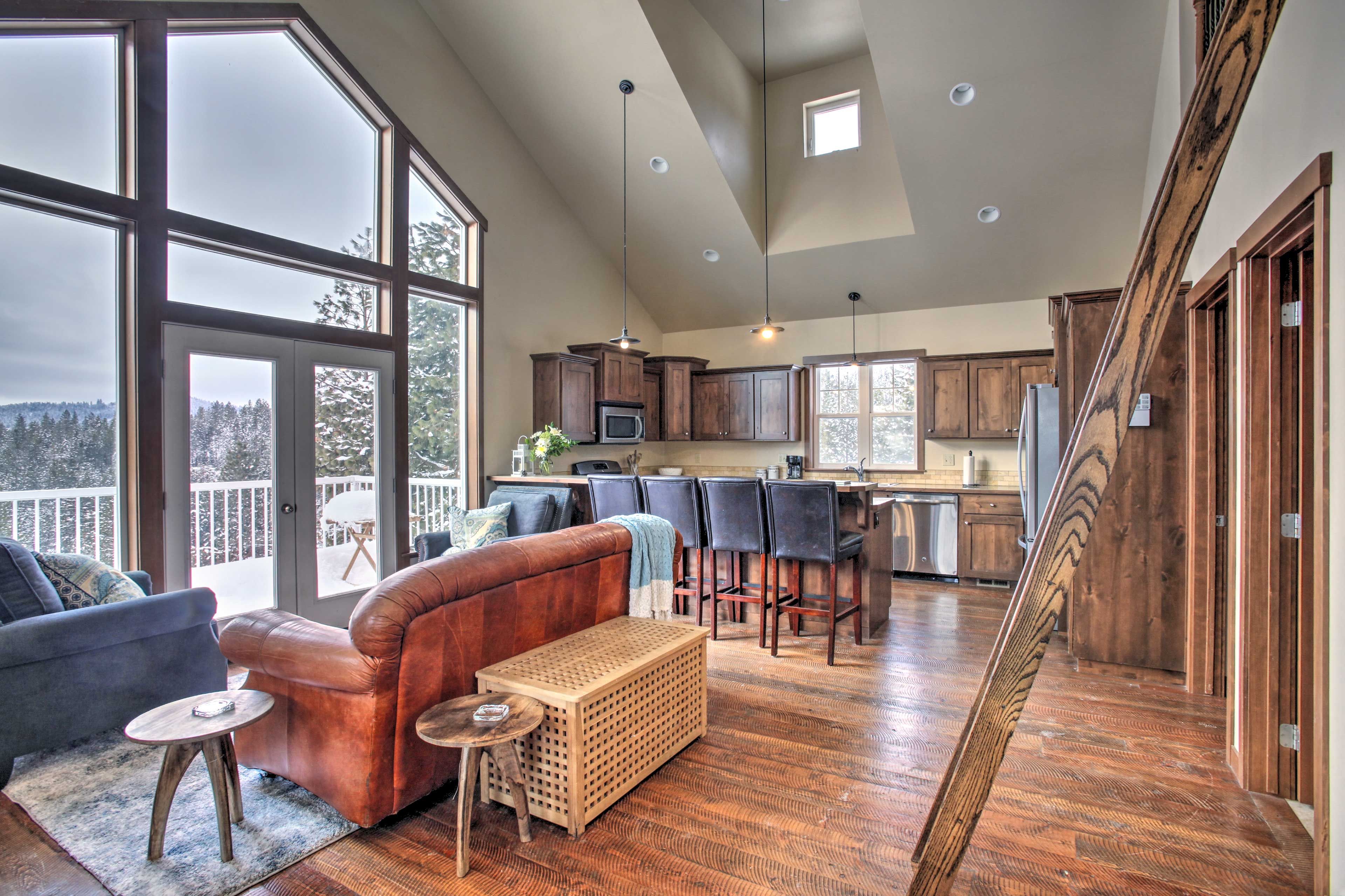 Natural light floods through the A-frame windows.