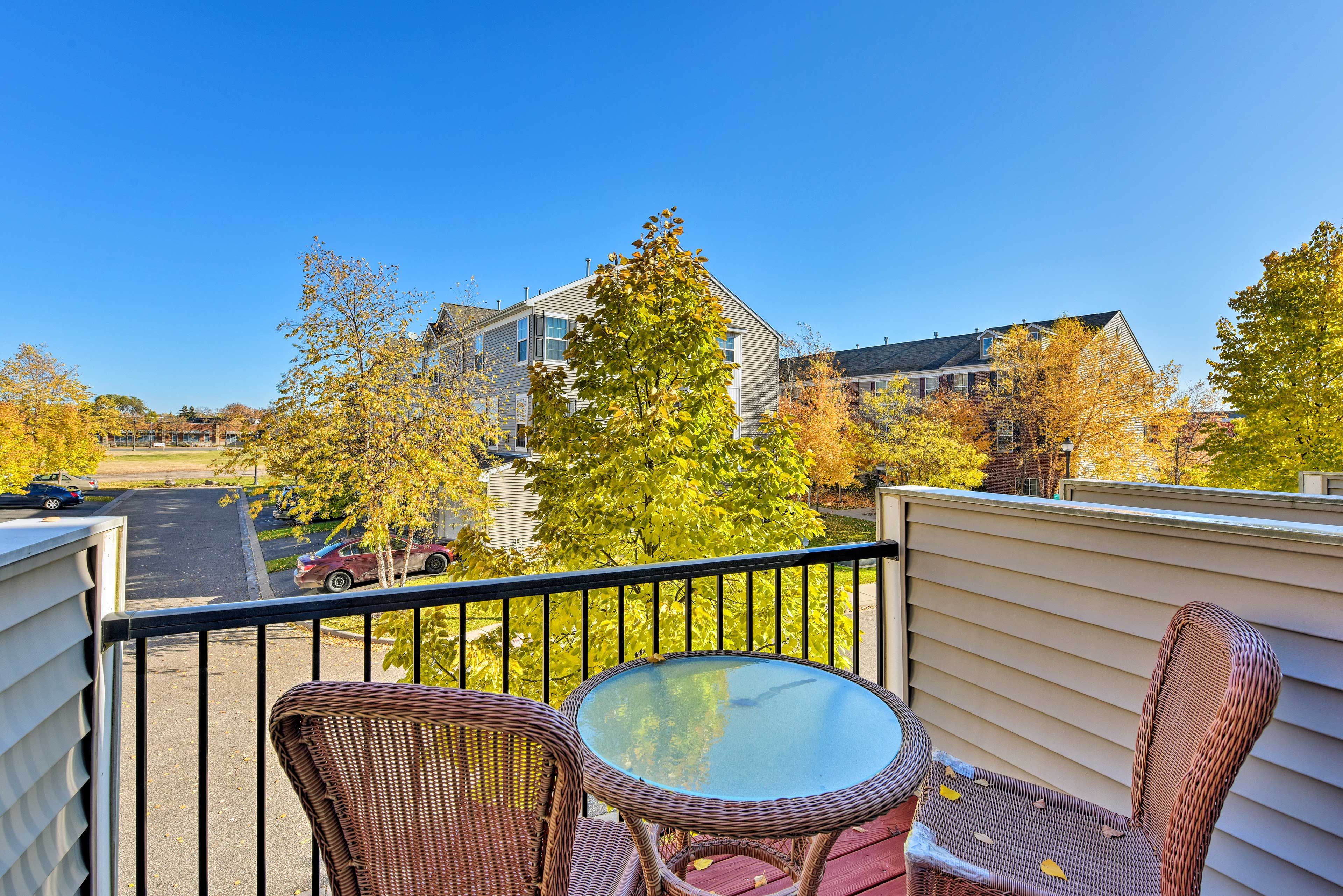 Enjoy morning coffee out on your private balcony.