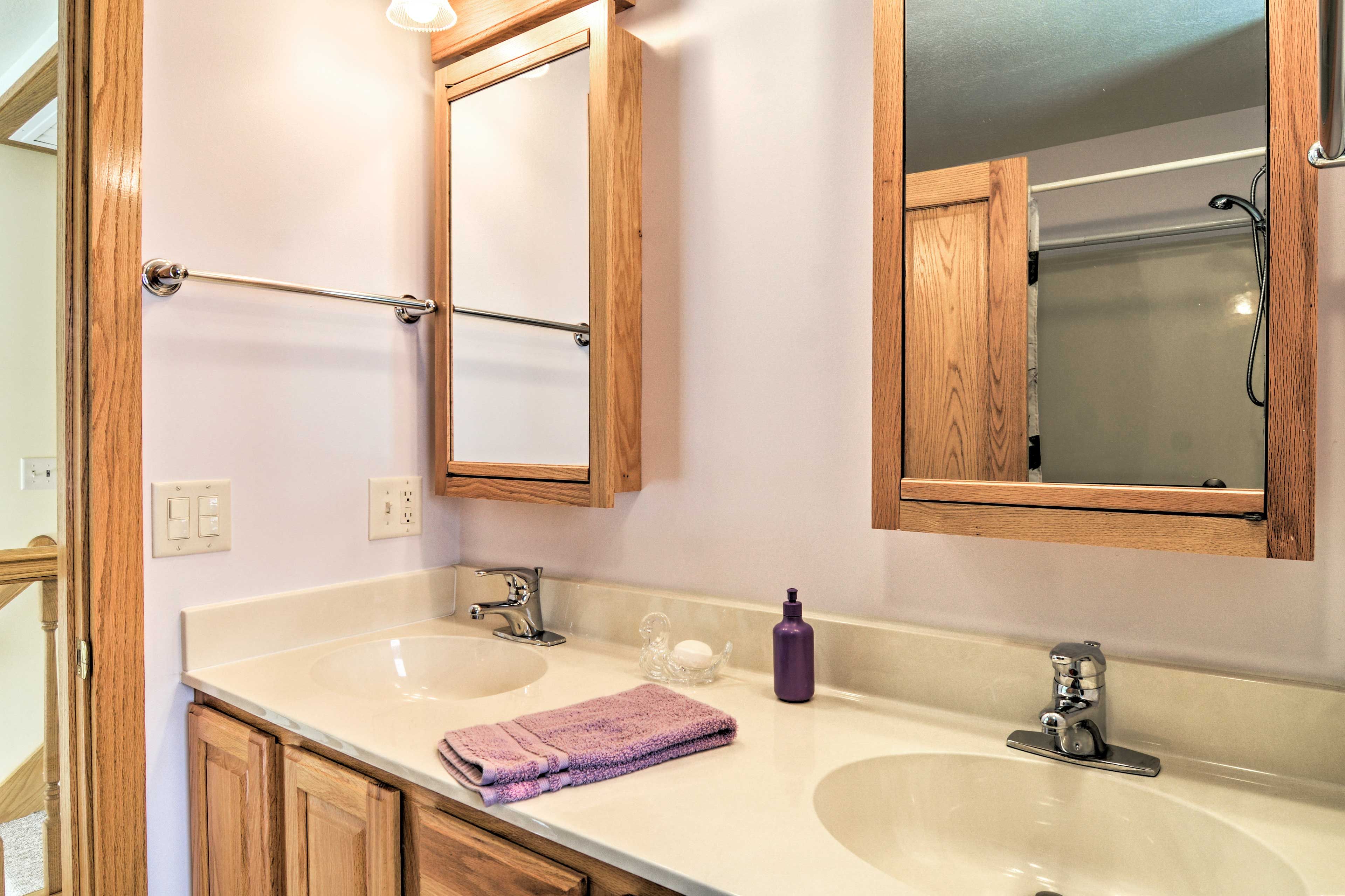 Get ready for bed side by side at this double vanity.
