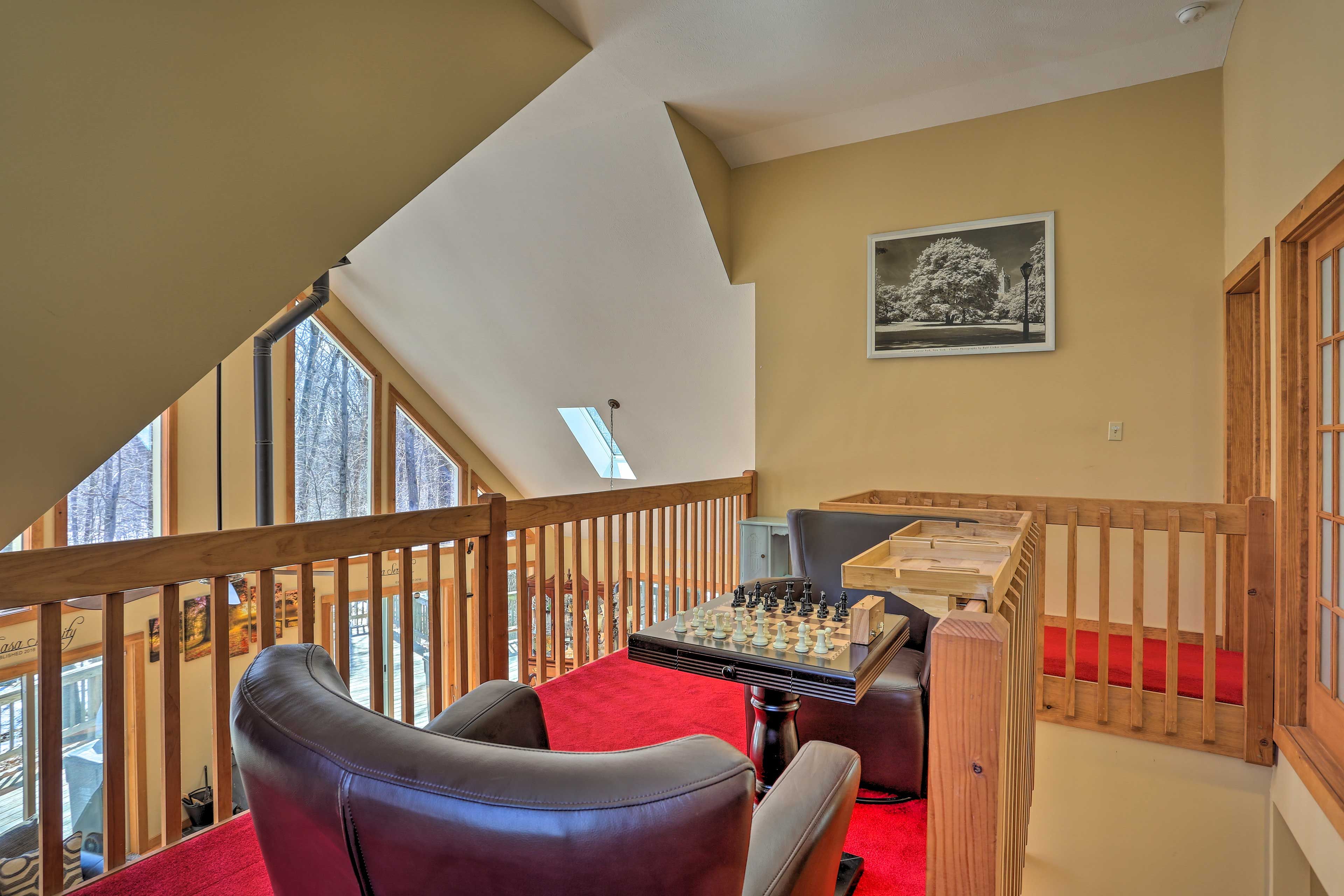 Play chess in the furnished loft.