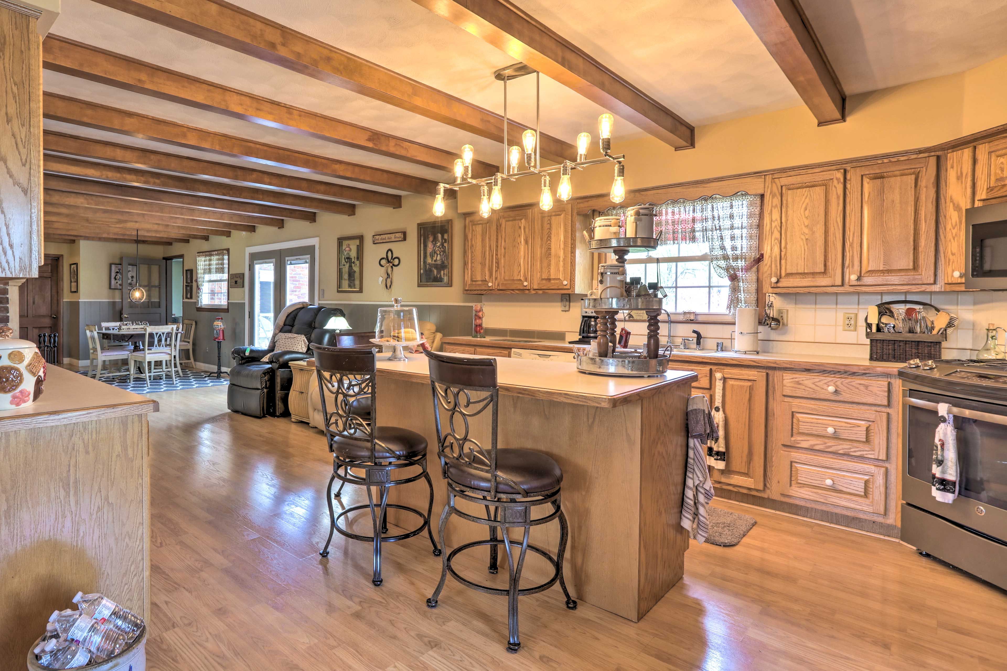 The kitchen sits adjacent to the main living room.