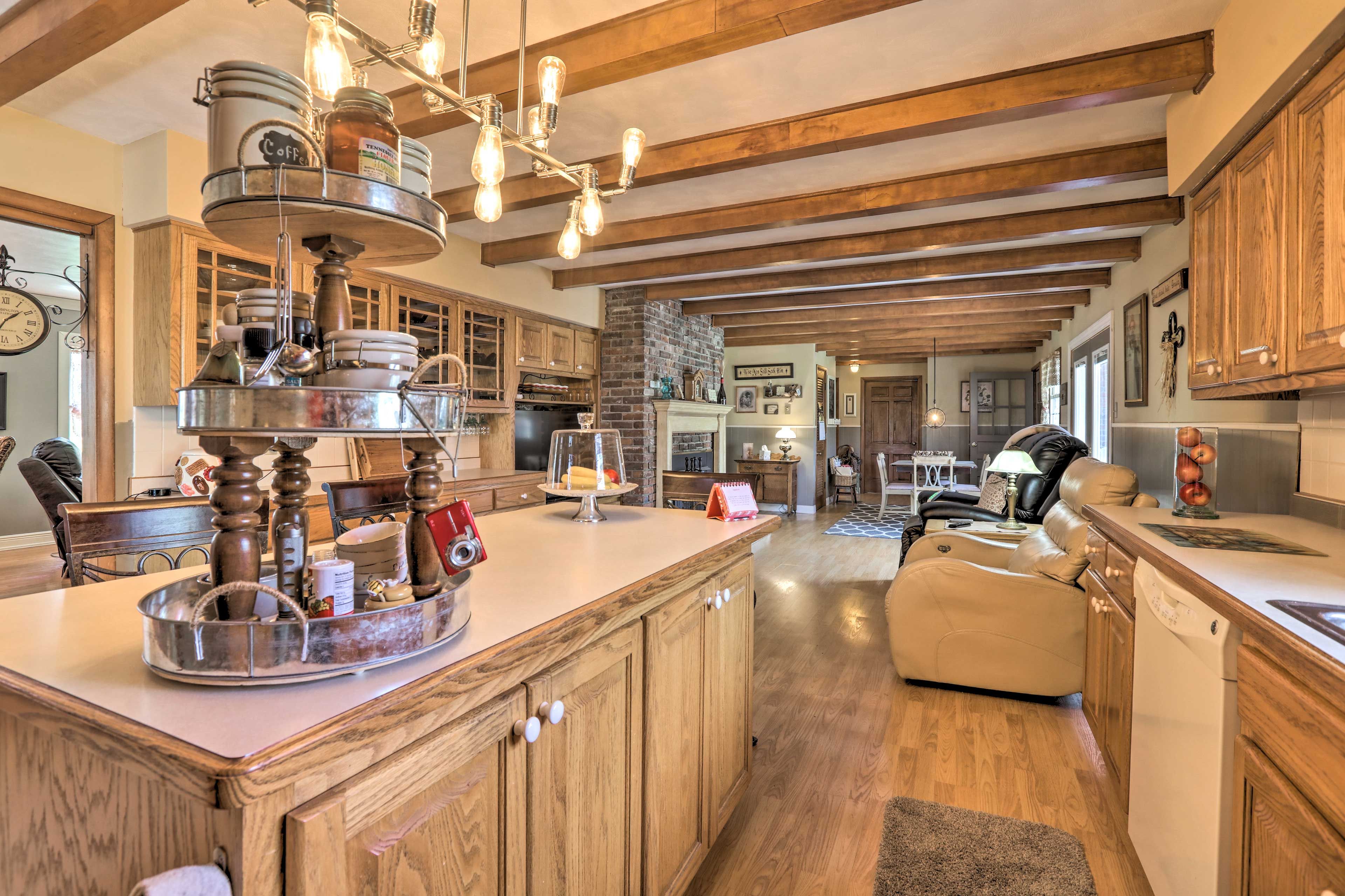 The kitchen is fully equipped with updated appliances.
