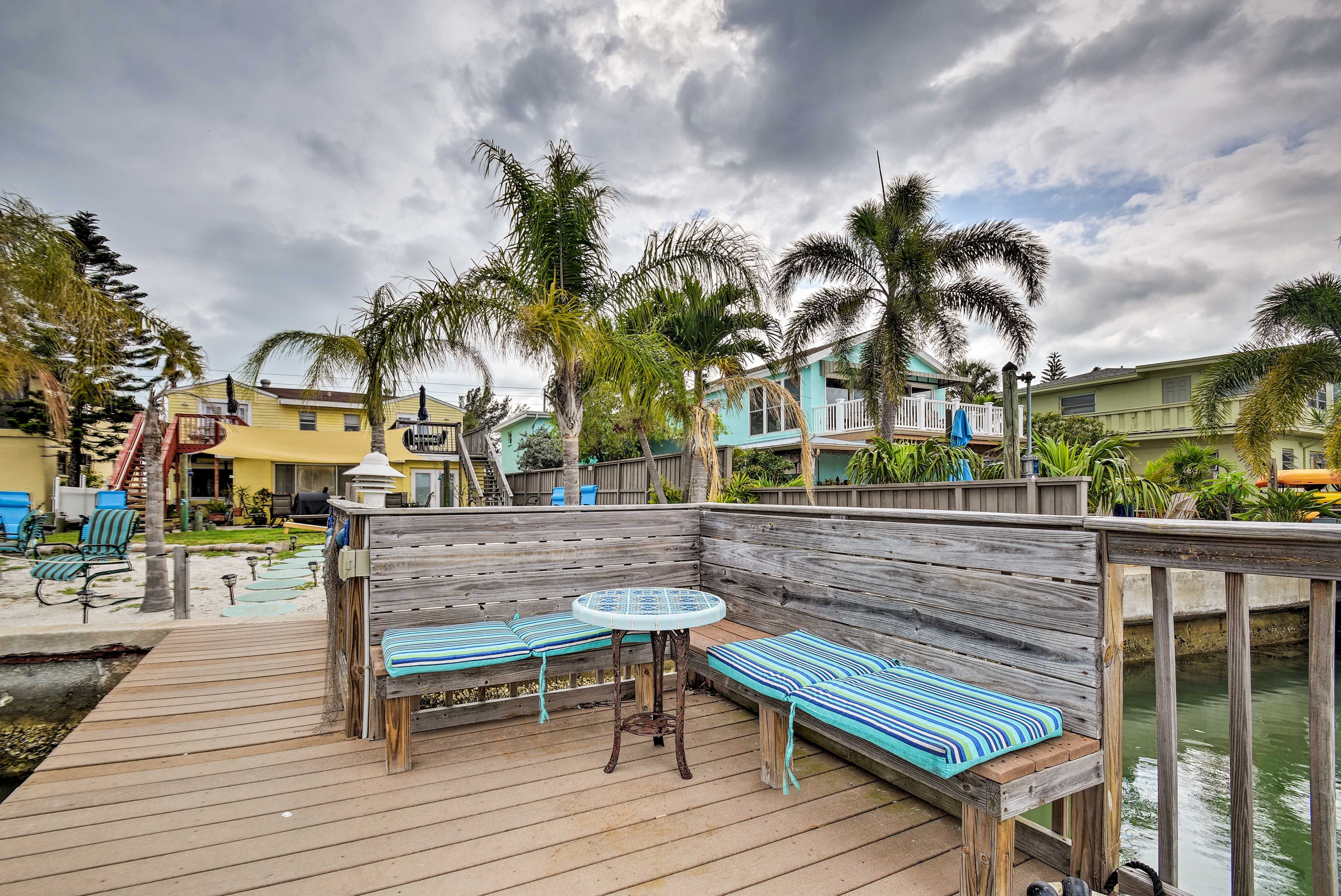 Park your boat on the dock or simply sit outside to watch the boats pass by.