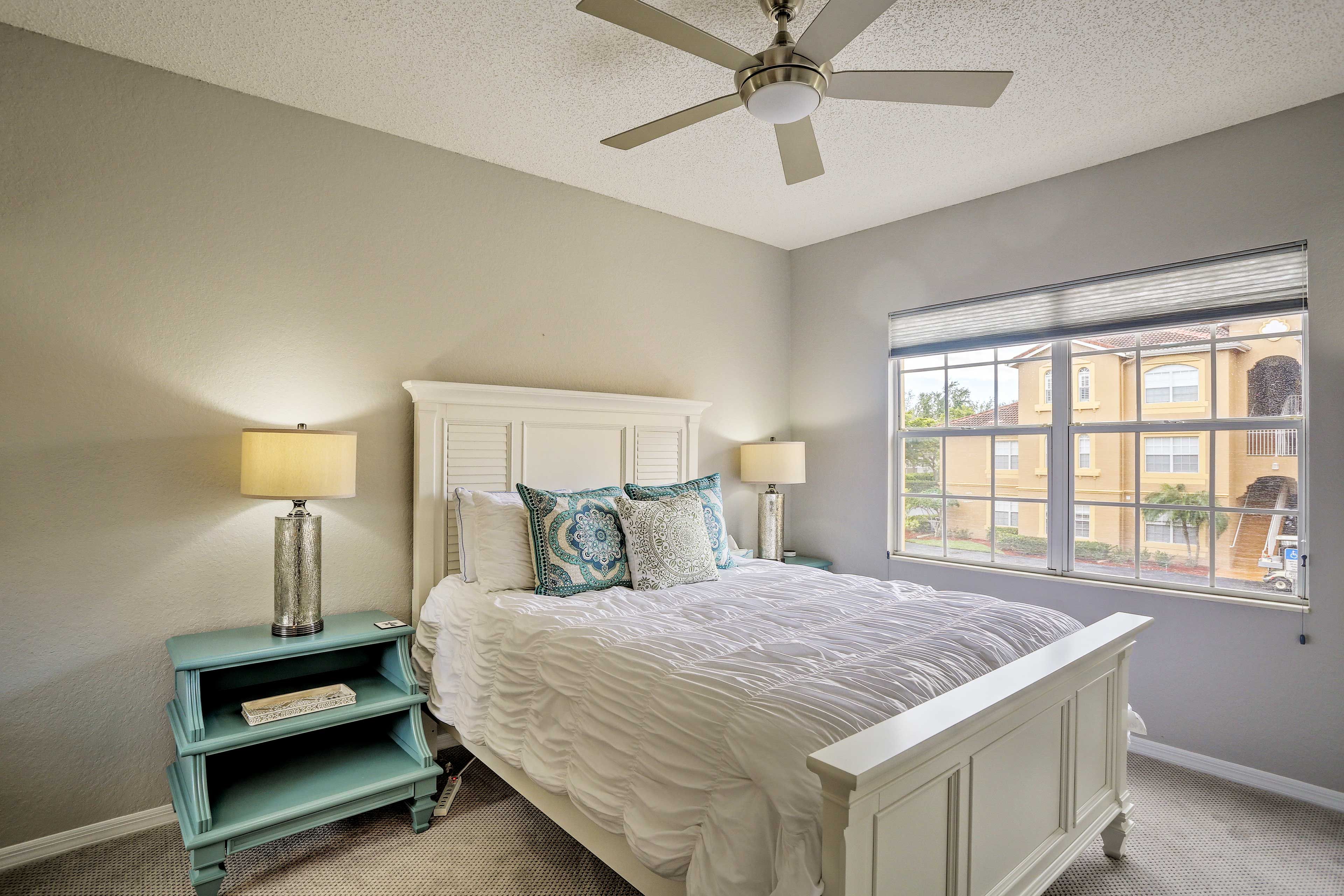 Curl up in this queen bed at the end of each day.