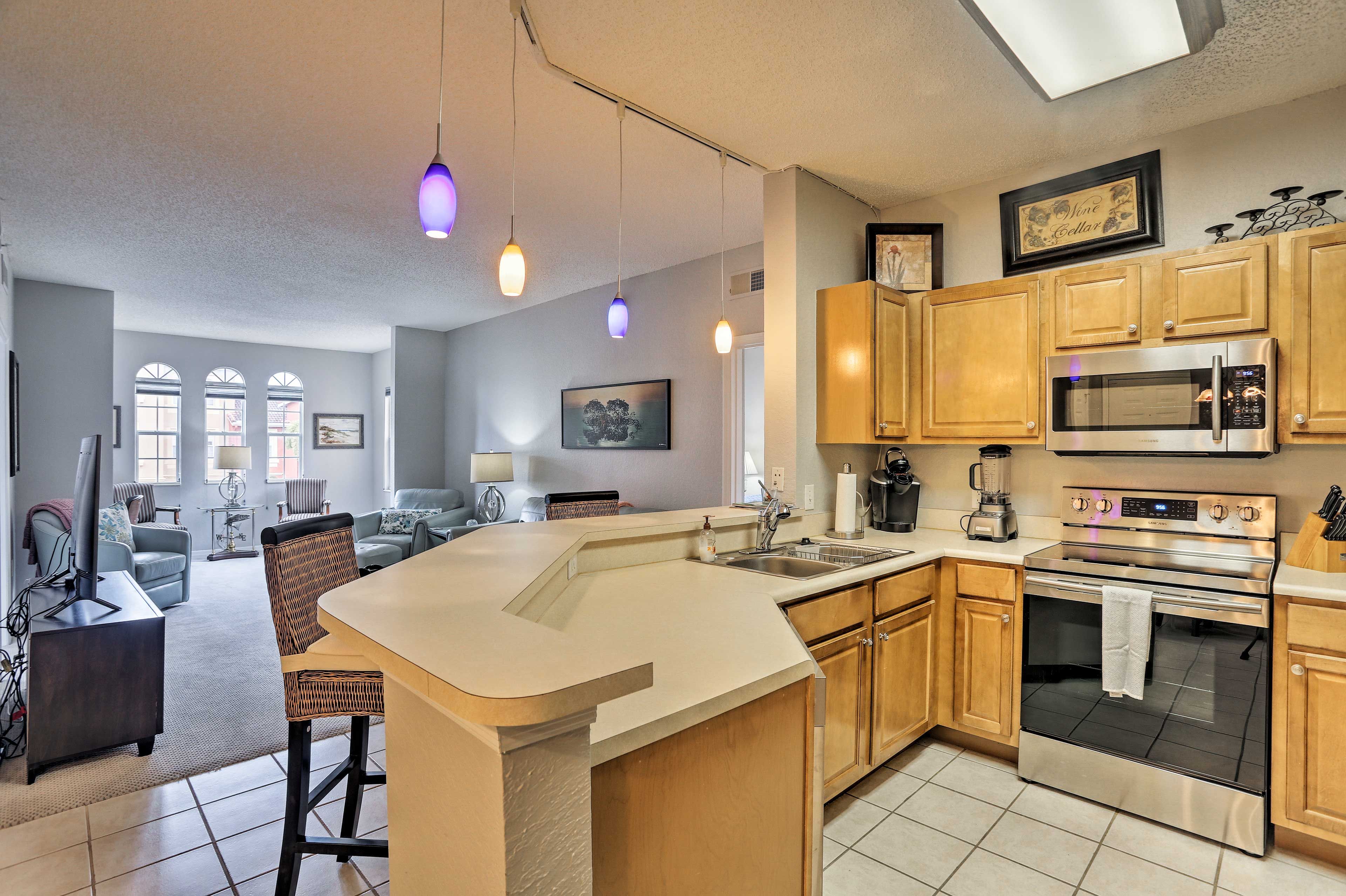 Whip up seafood feasts in the fully equipped kitchen.