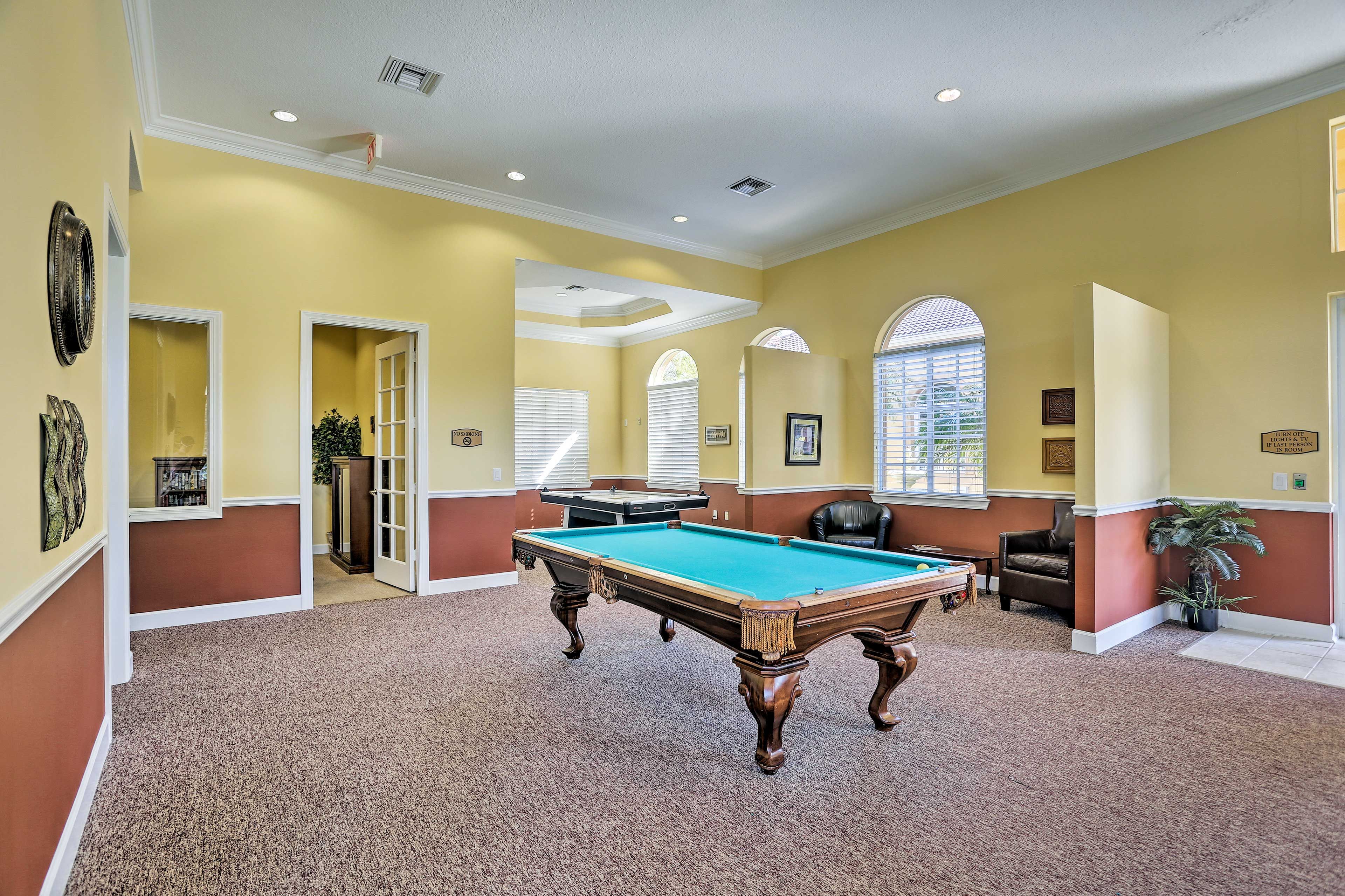 Play a round of pool in the clubhouse.