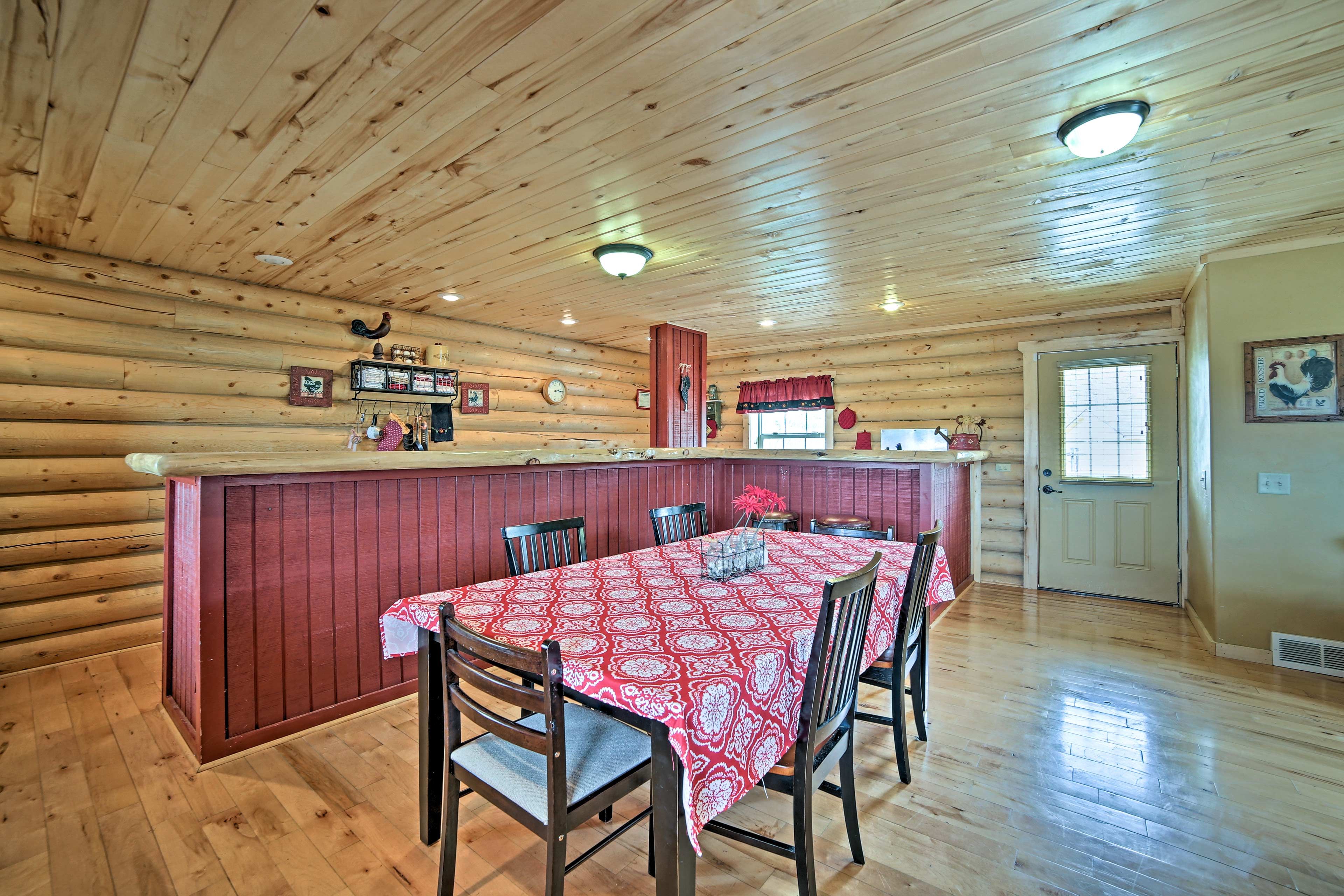 The elongated kitchen bar lets you interact with your group while you cook.