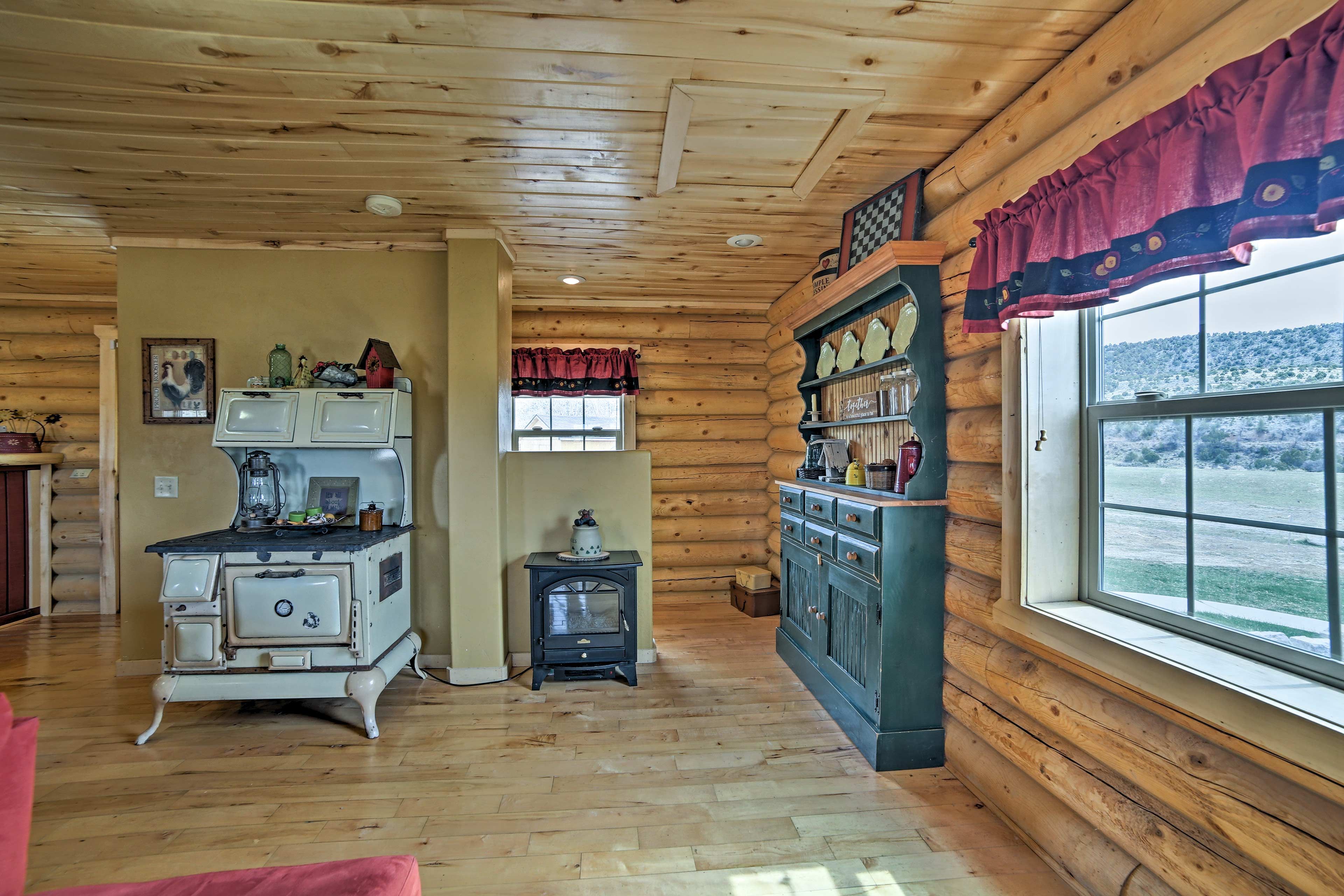 Rustic accents highlight the interior.