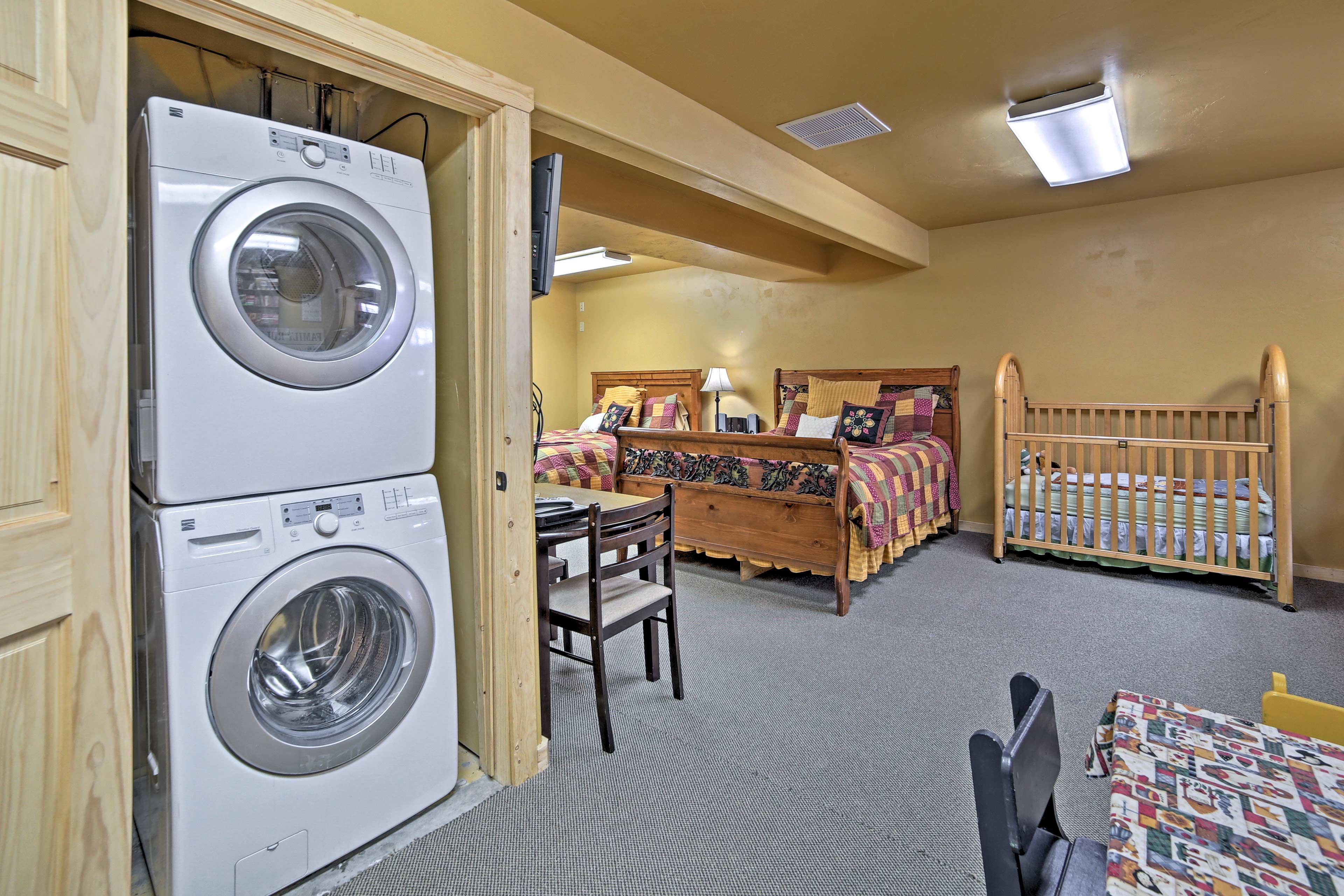 Keeping your clothing clean will be a breeze with the stacked laundry machines.