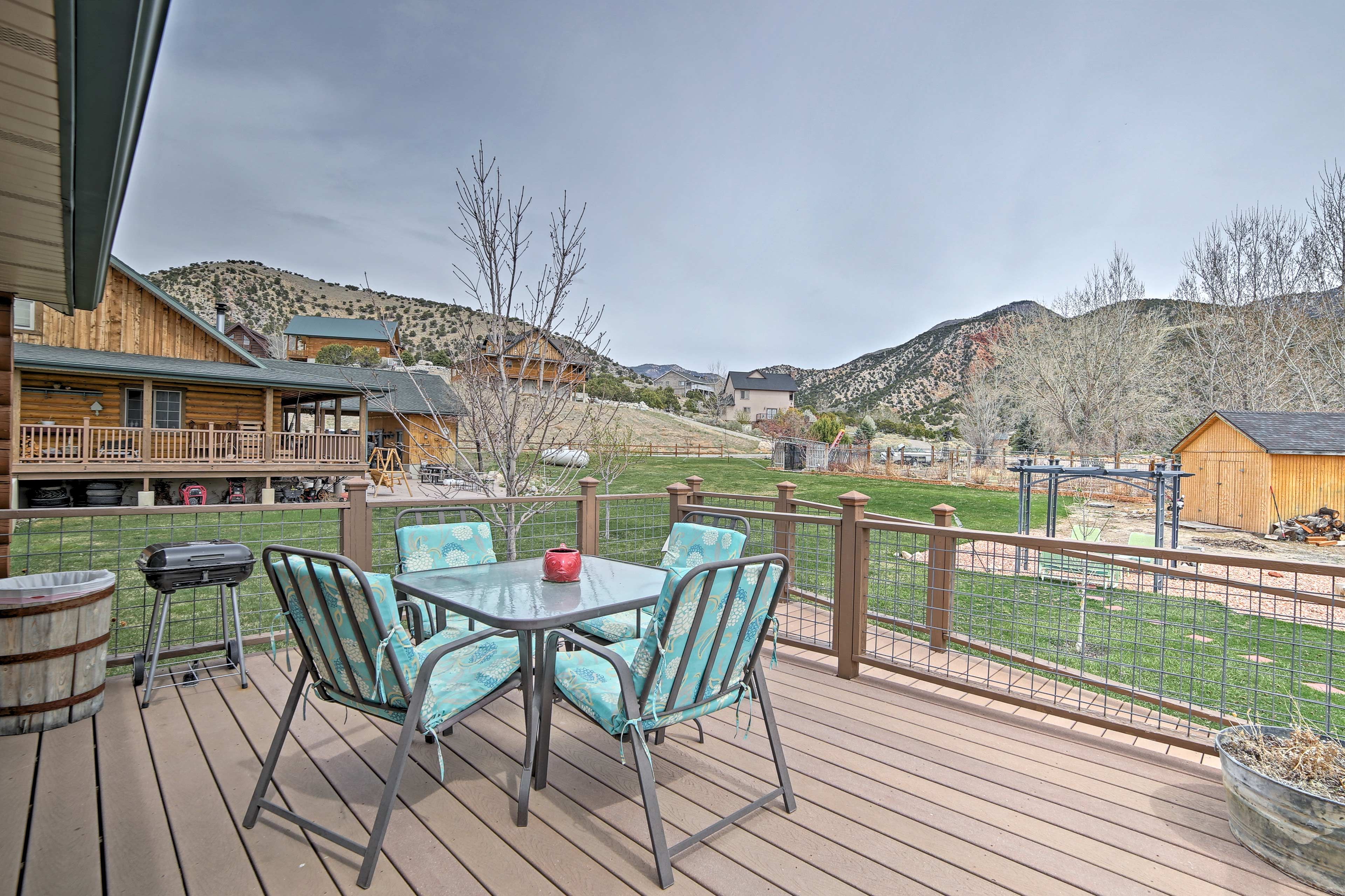 Dine surrounded by Sanpete Mountain views at the 4-person table on the deck.