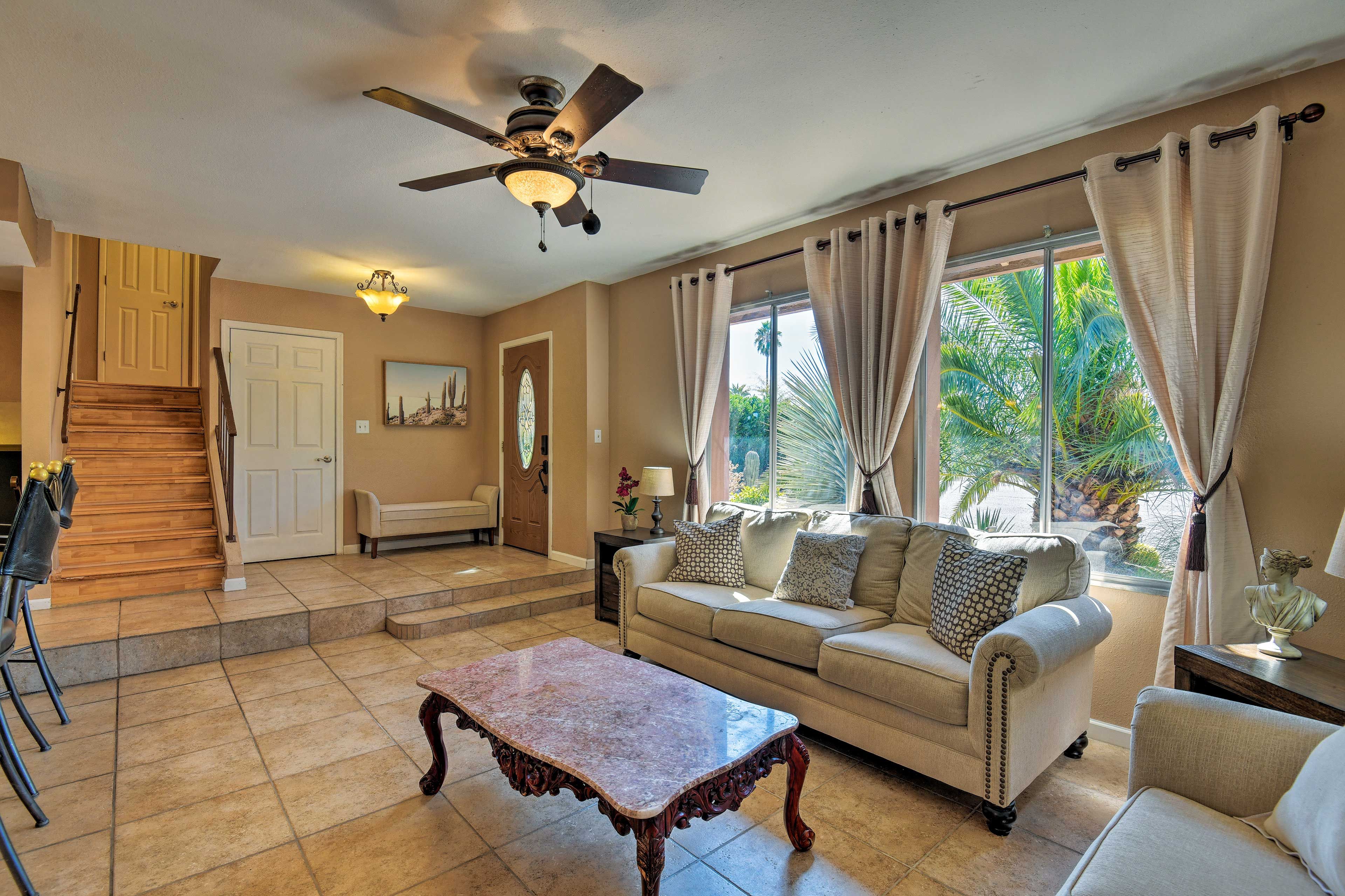 Switch into vacation mode the moment you step onto the tile flooring.