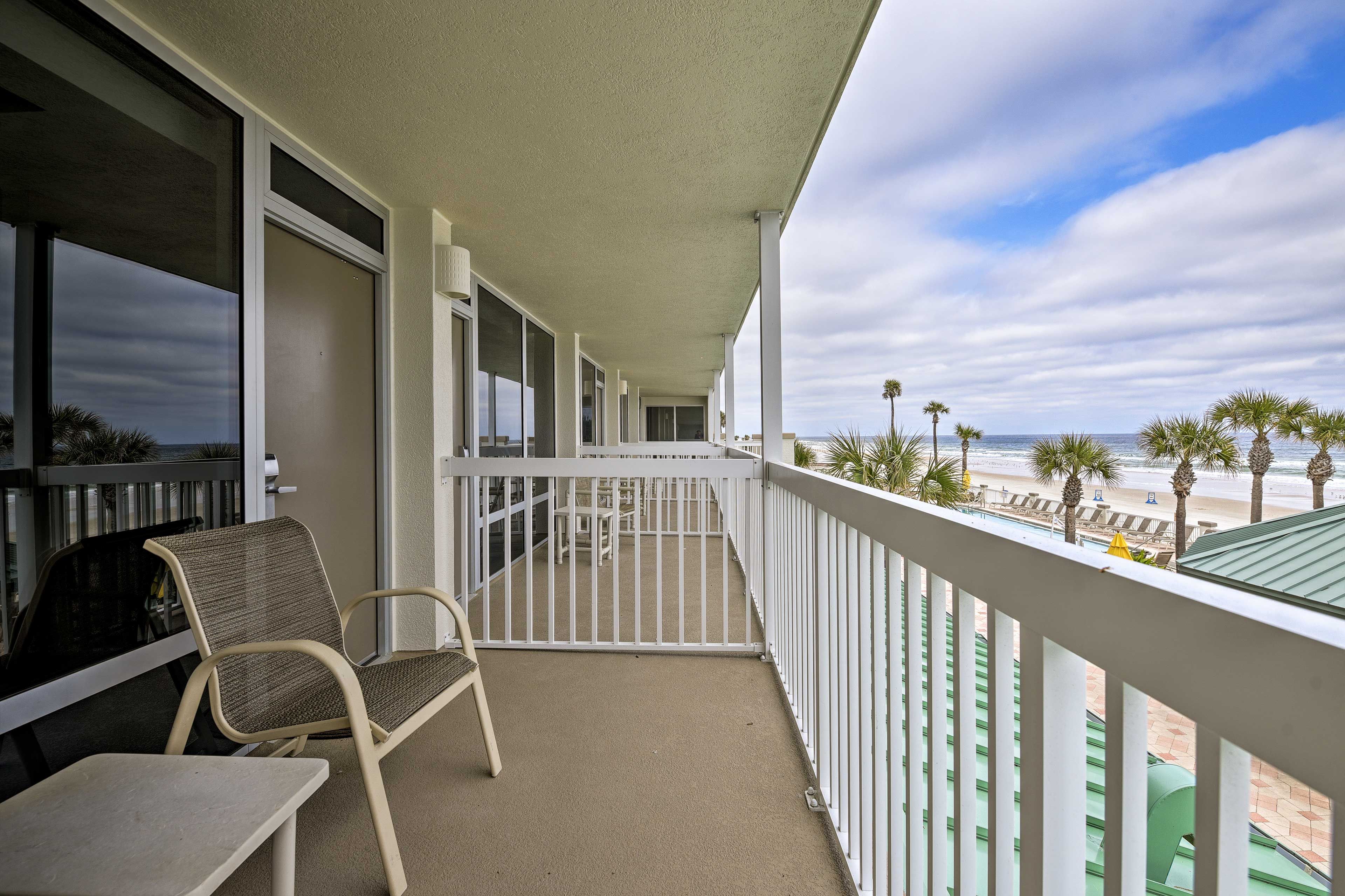 Sip a glass of chardonnay on the furnished balcony.