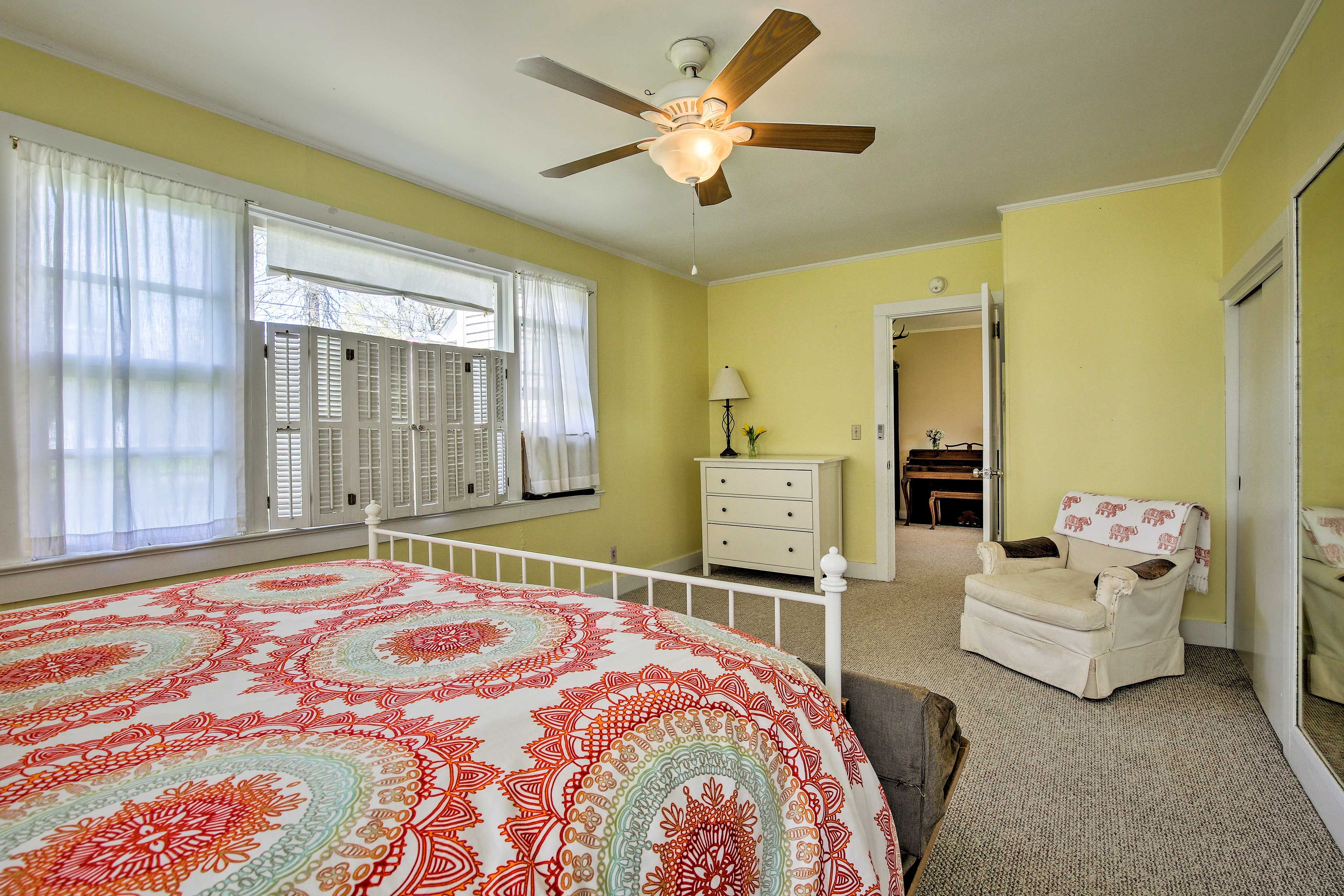 The double closet and dresser will store everything with ease.