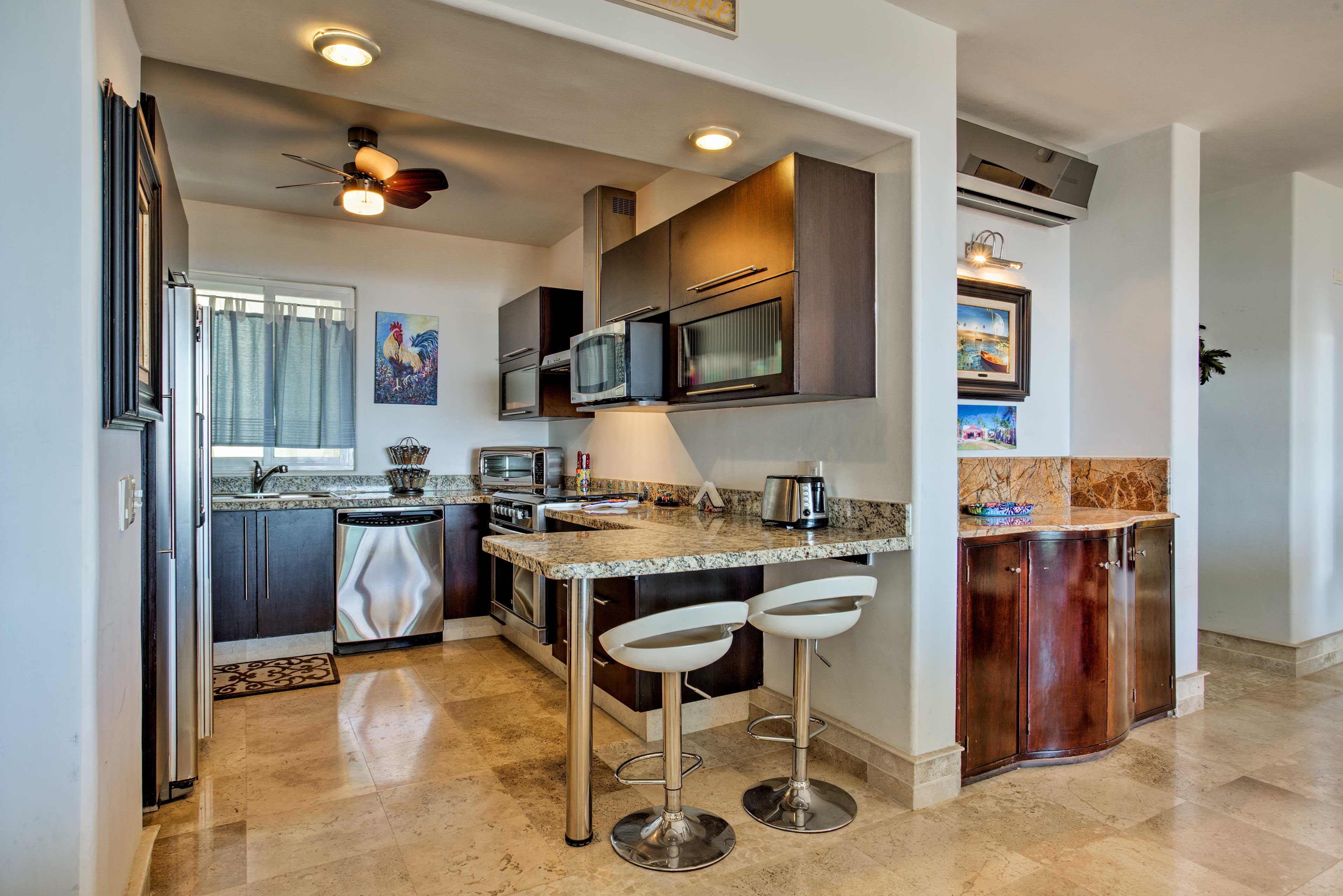 The kitchen comes fully equipped with everything you need.