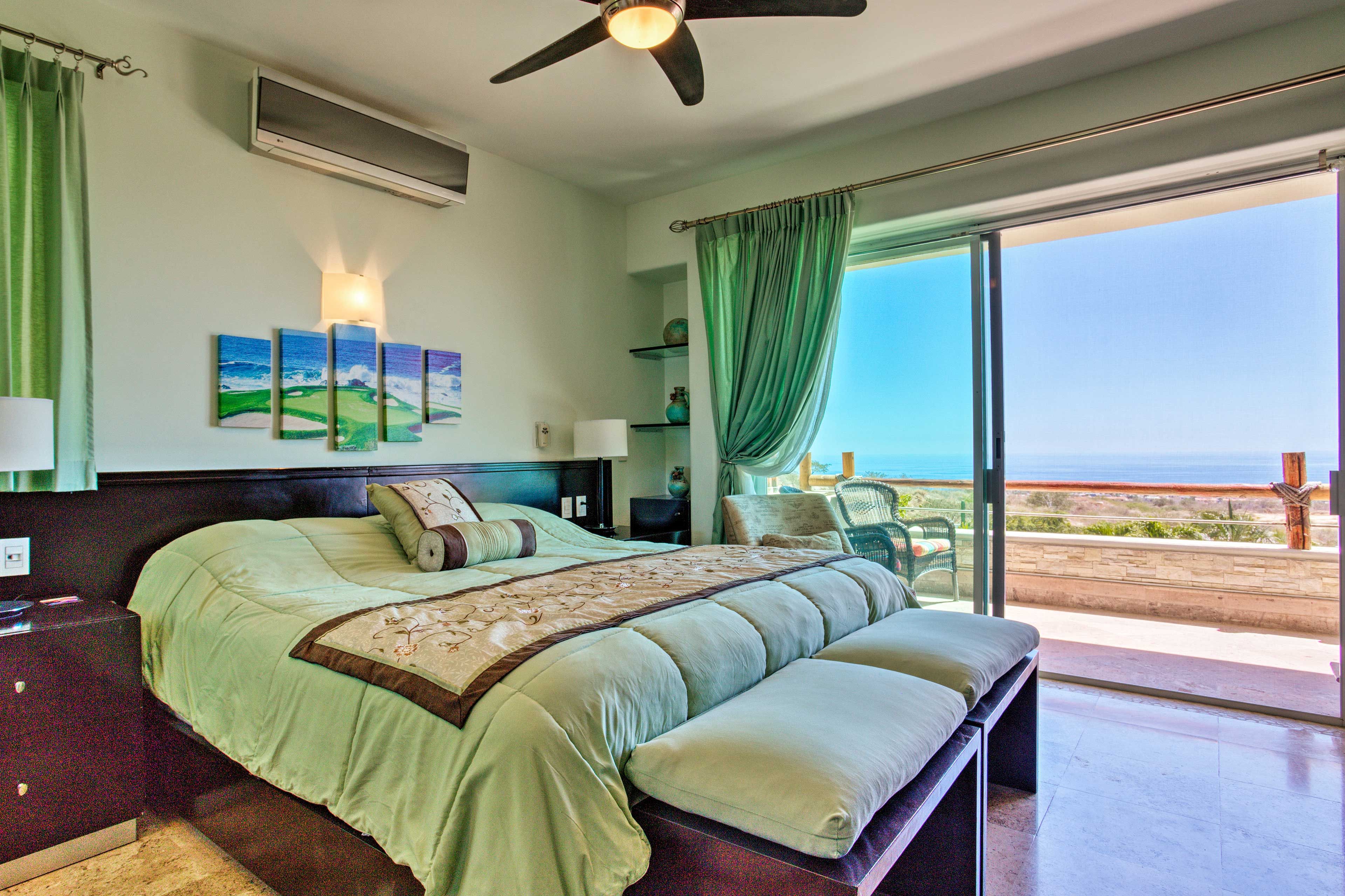 Two guests can claim the main bedroom with ocean views and balcony access!