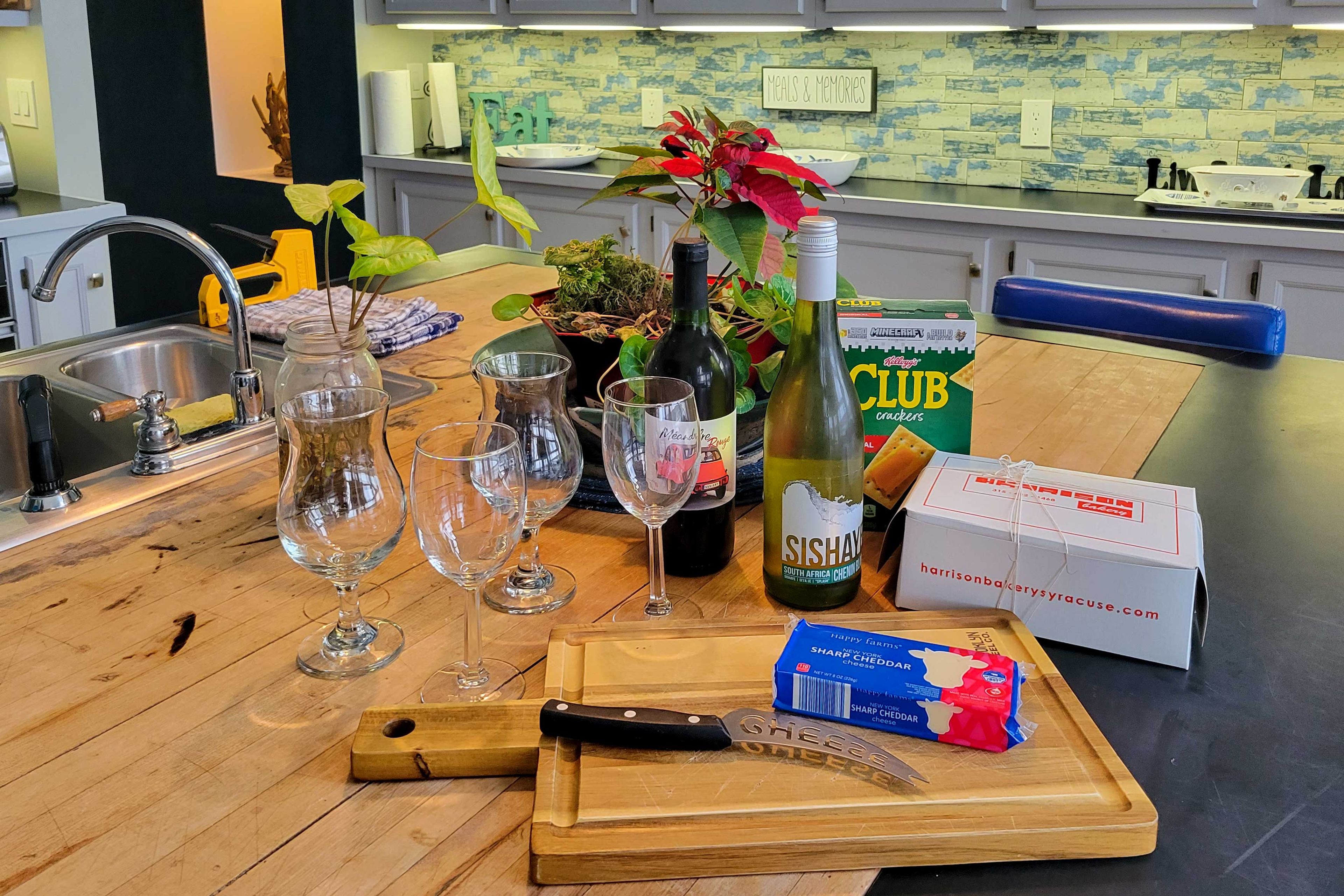 Complimentary Cheese, Crackers, & Wine