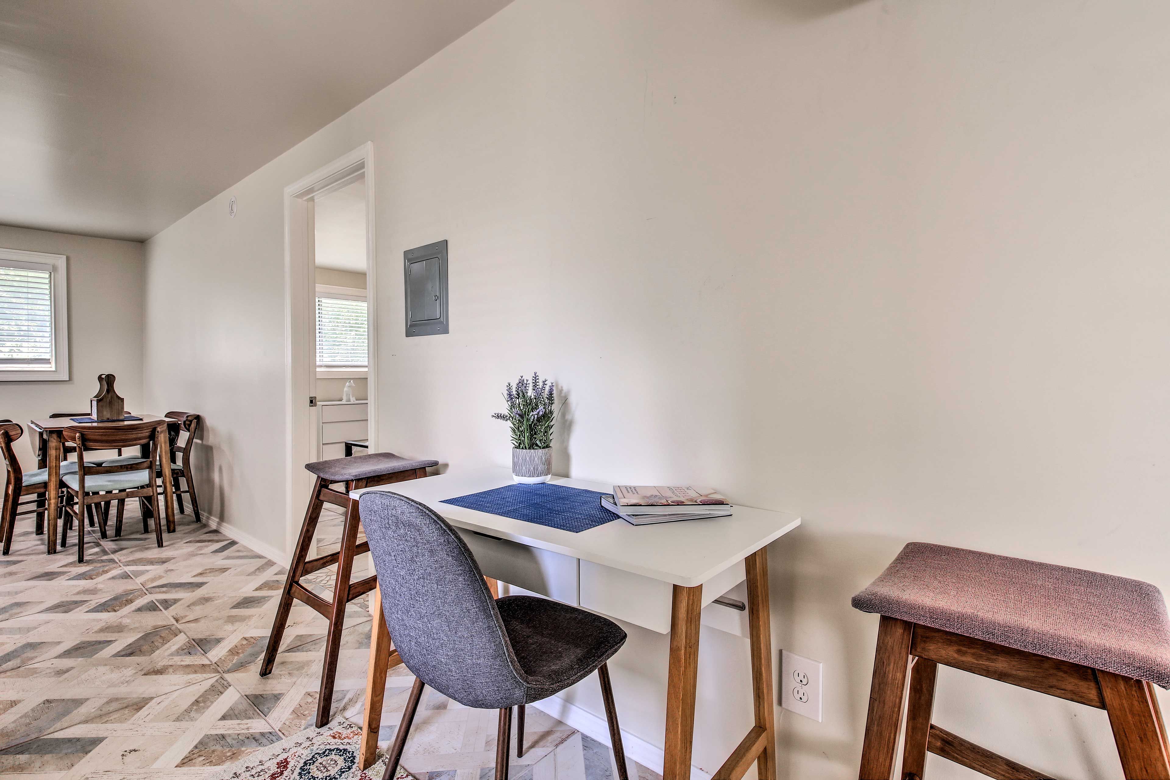 Have work to do? Easily take care of it with the free WiFi and desk.