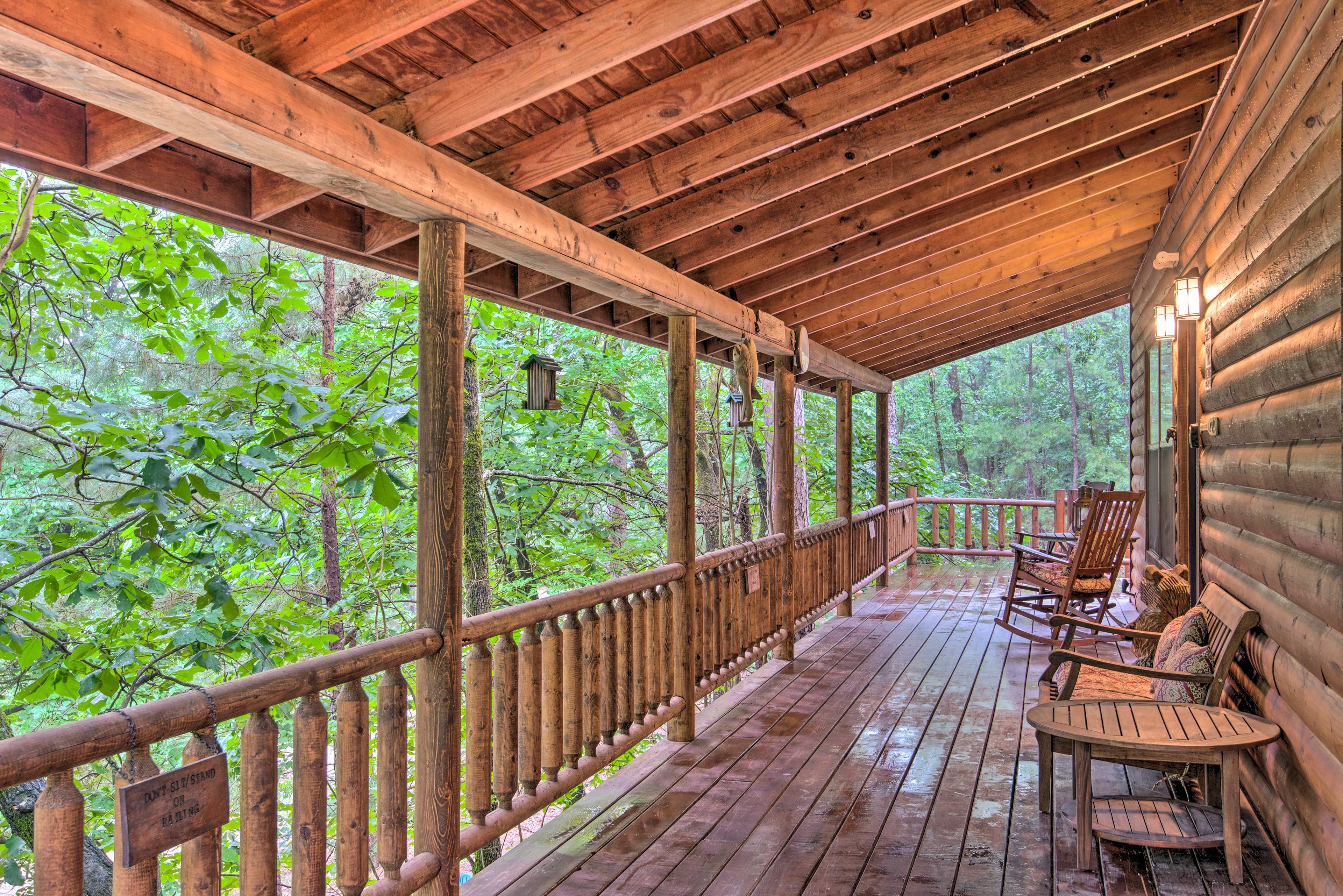 You'll never tire of these tranquil forest views from the wraparound deck.