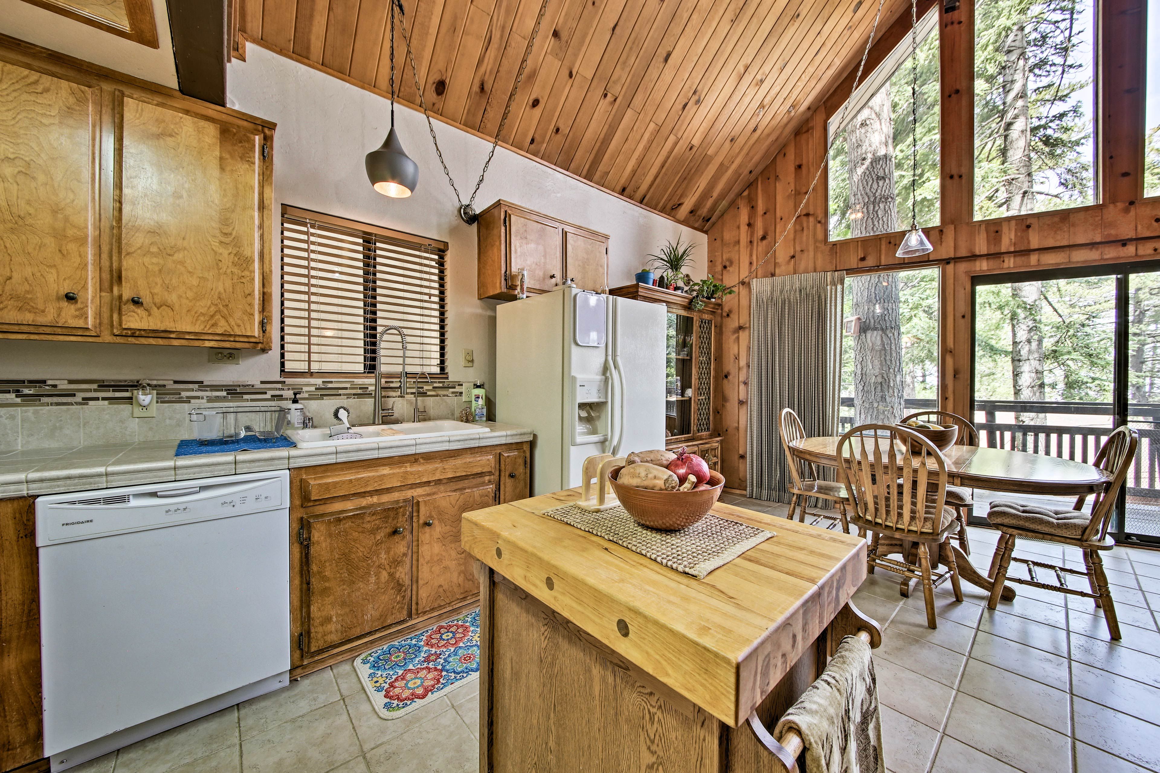 The kitchen features ample counter space.