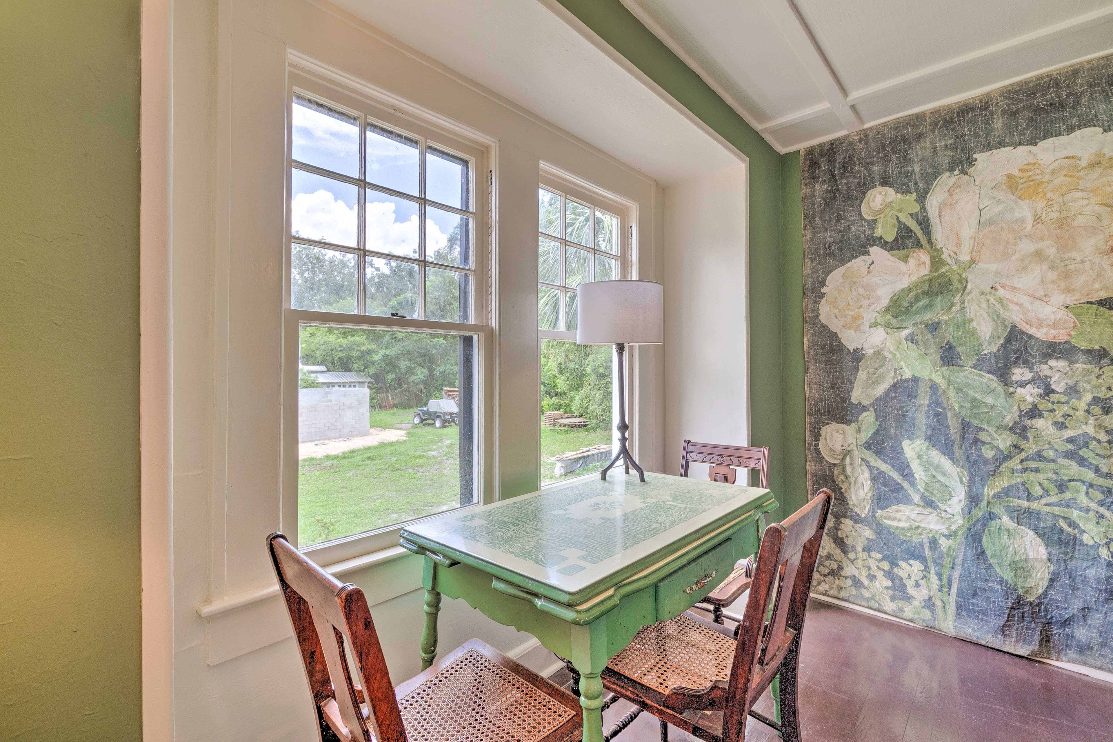 Bring a puzzle to do on this table or savor snacks here.