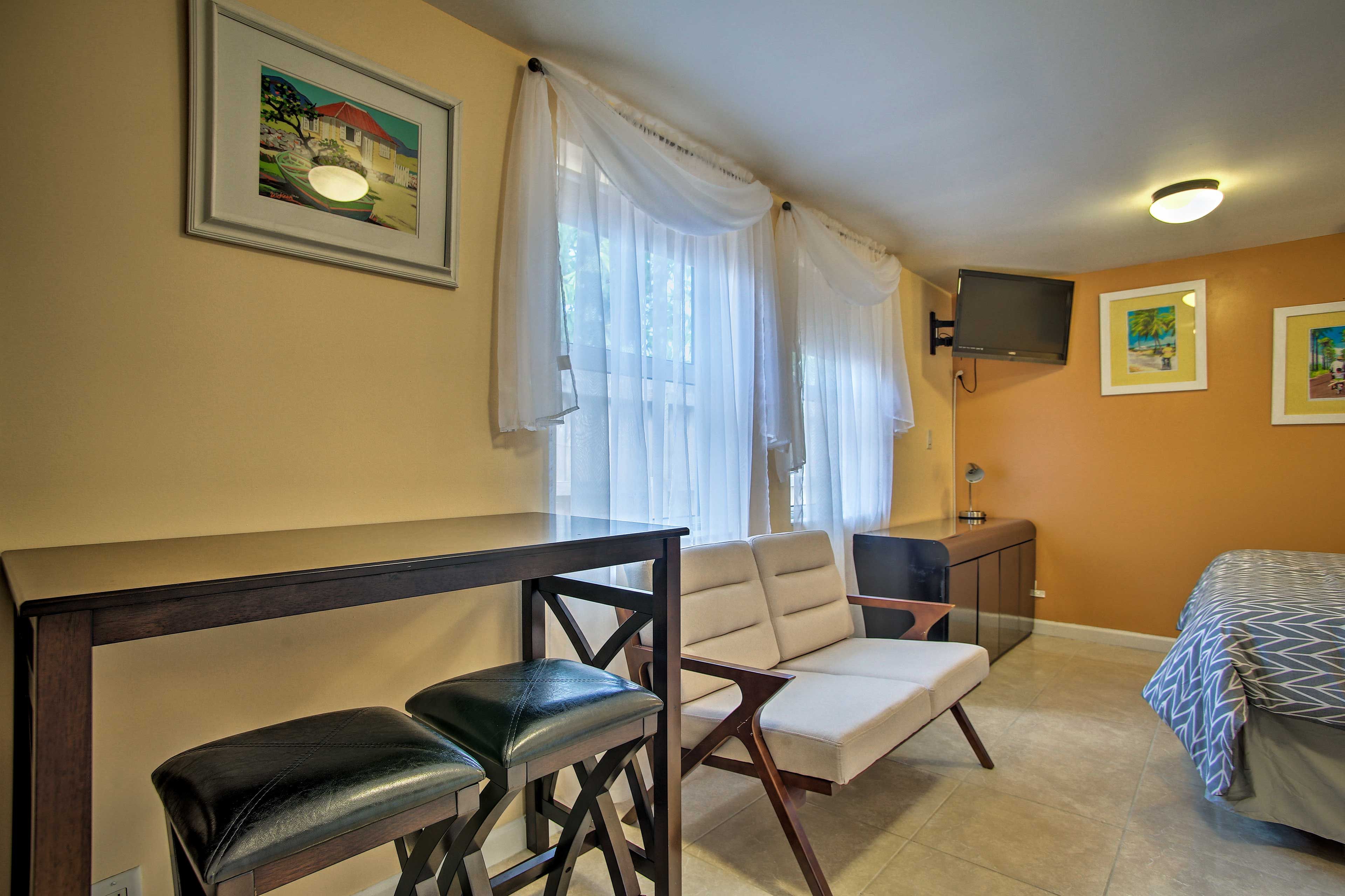 Savor a snack or hearty breakfast at this high-top table.