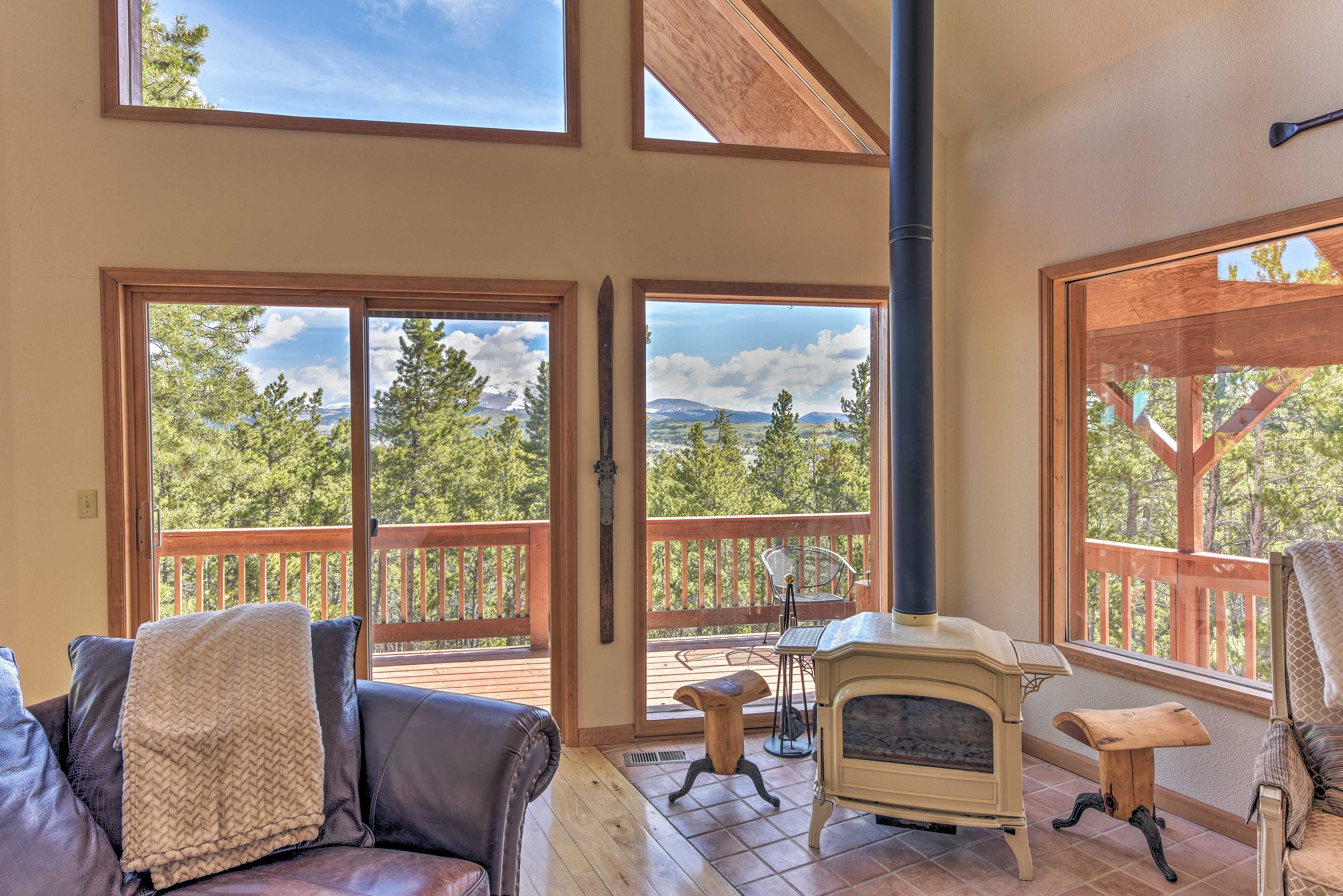 Cuddle up around the wood-burning fireplace after a day outdoors.
