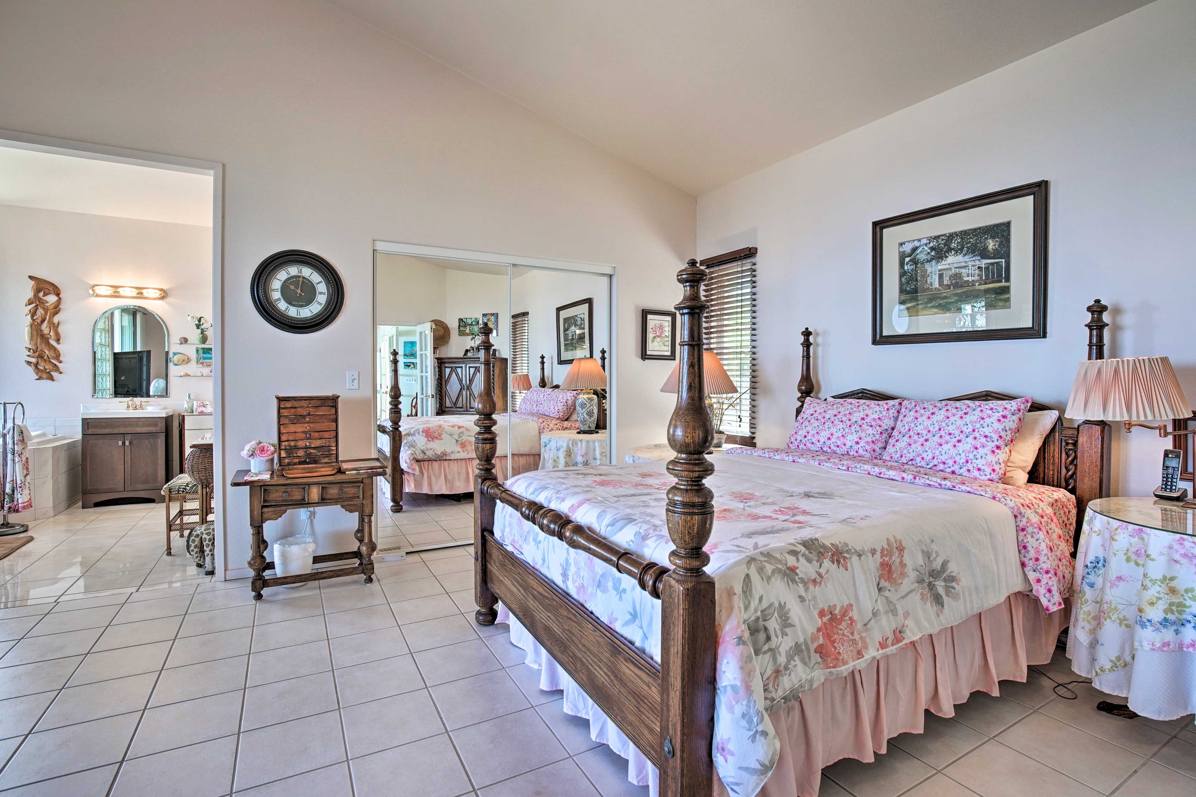 Stretch out on the California queen bed in the first bedroom.