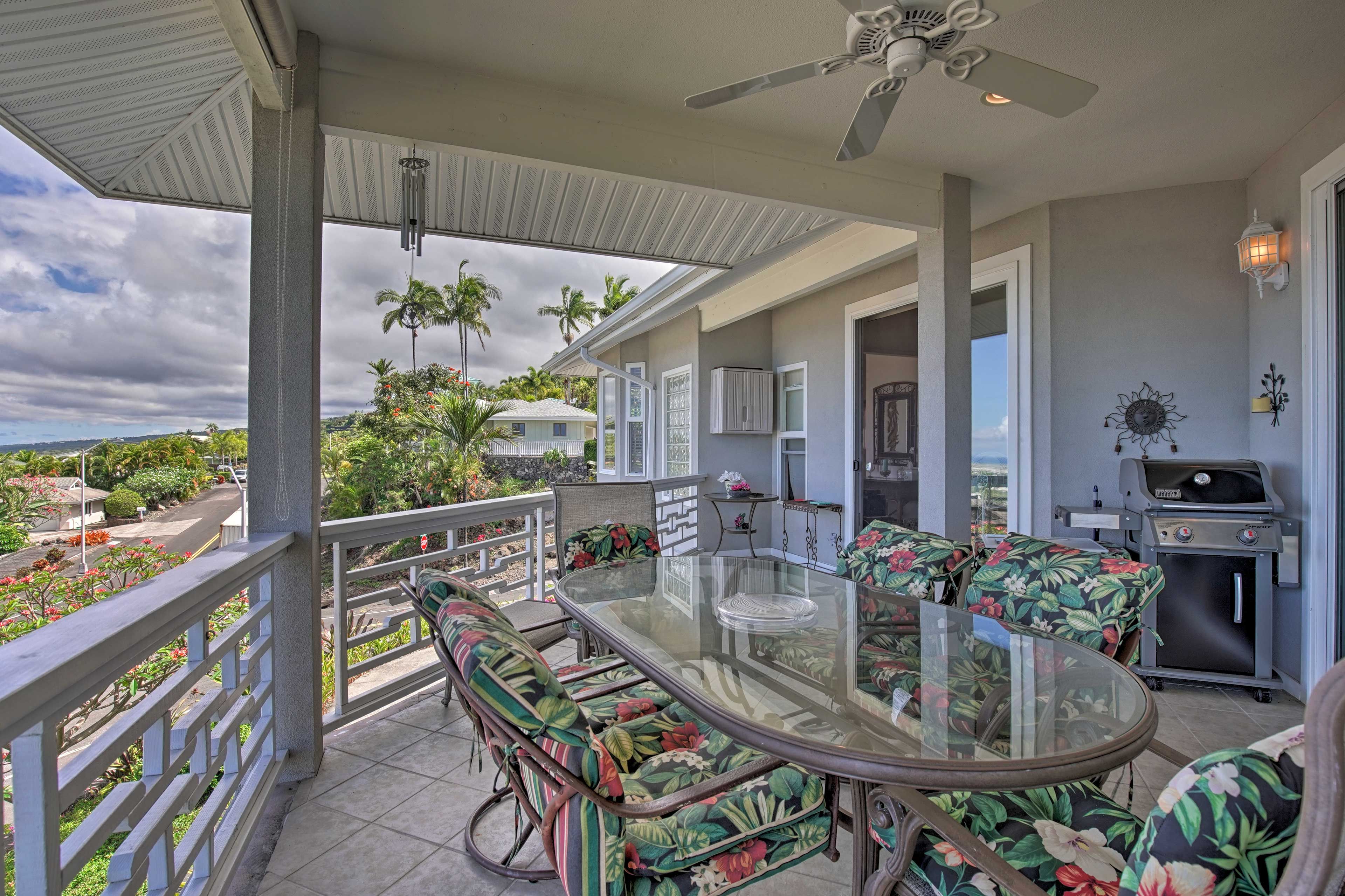 Ceiling fans can be found throughout the home for extra balmy days.